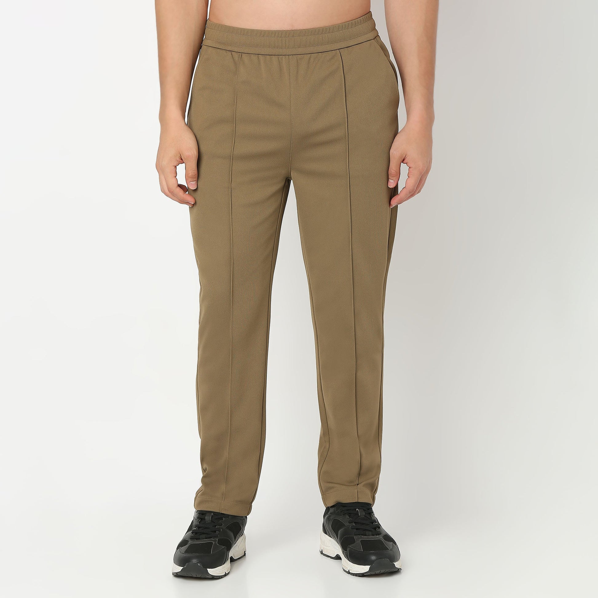 Regular Fit Solid Mid Rise Trousers