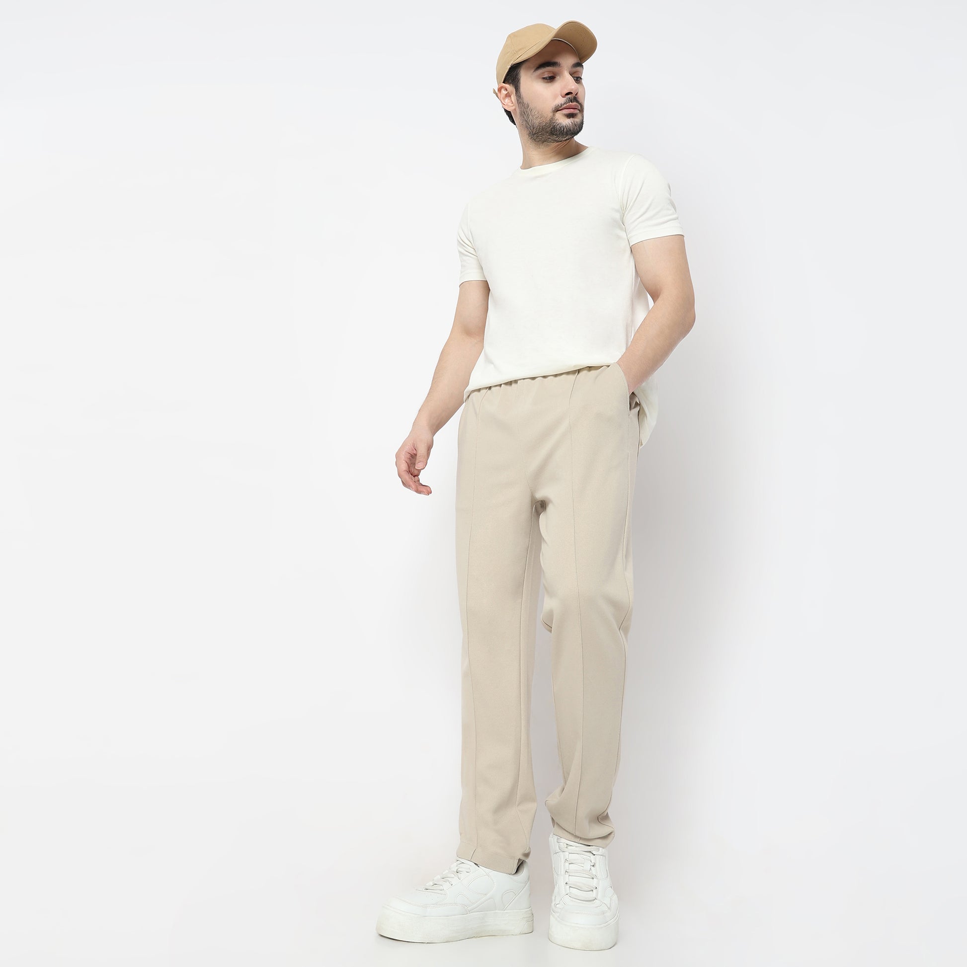 Regular Fit Solid Mid Rise Trousers