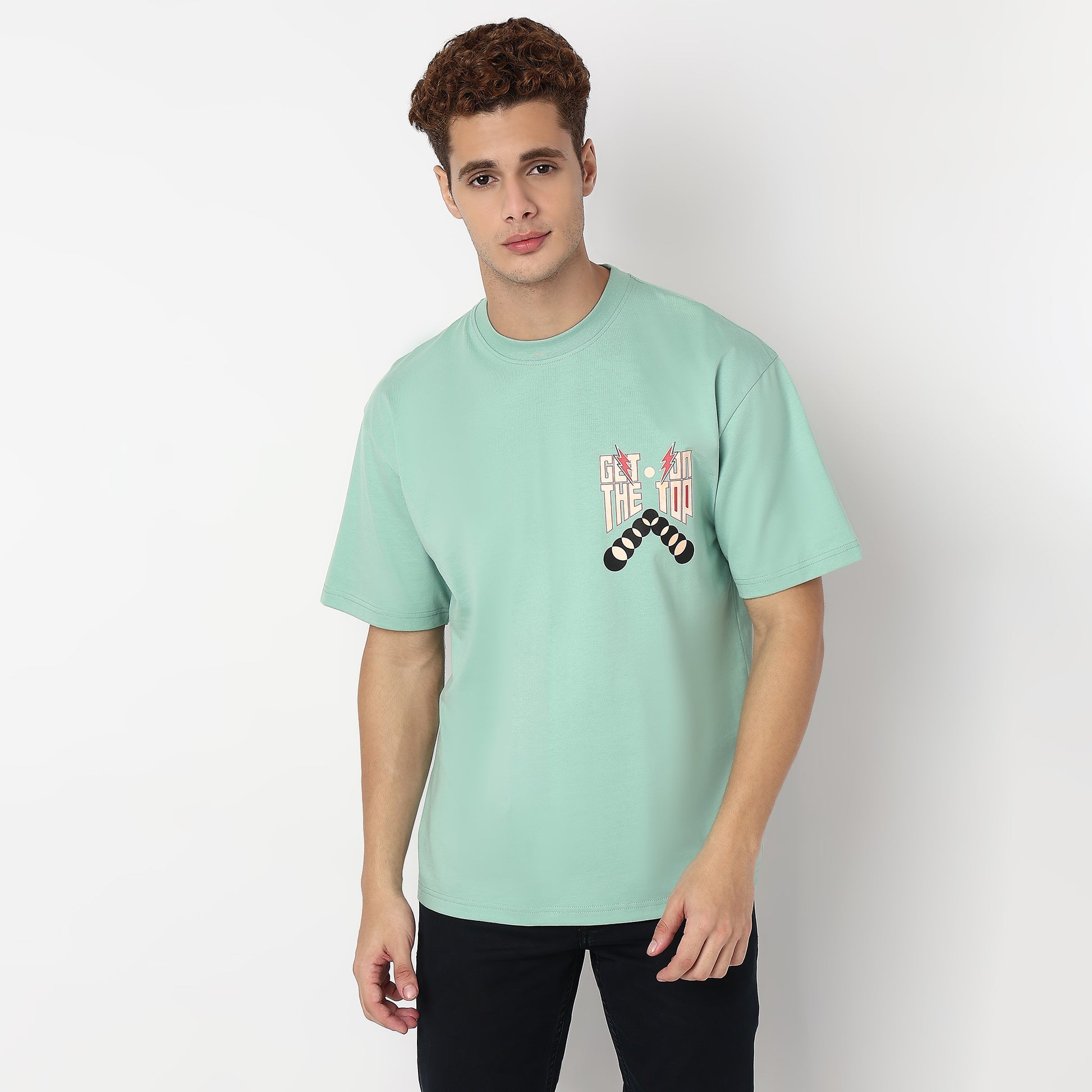 Knitted Graphic Crew Neck Oversize Karaoke T-Shirt