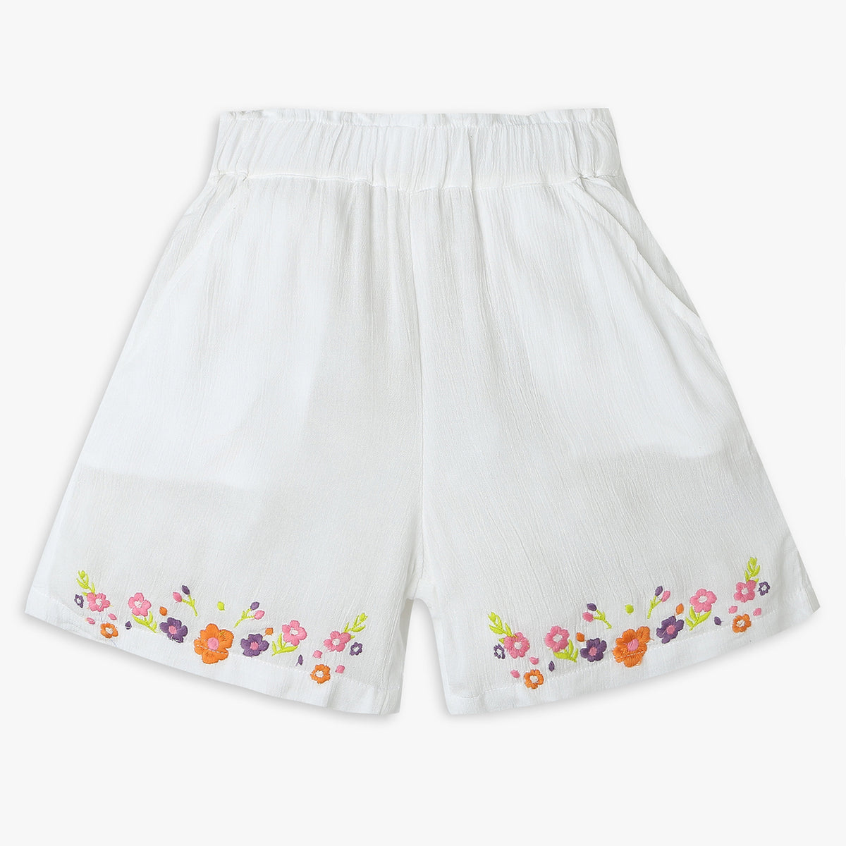 Girls Relaxed Fit Embroidered Mid Rise Shorts