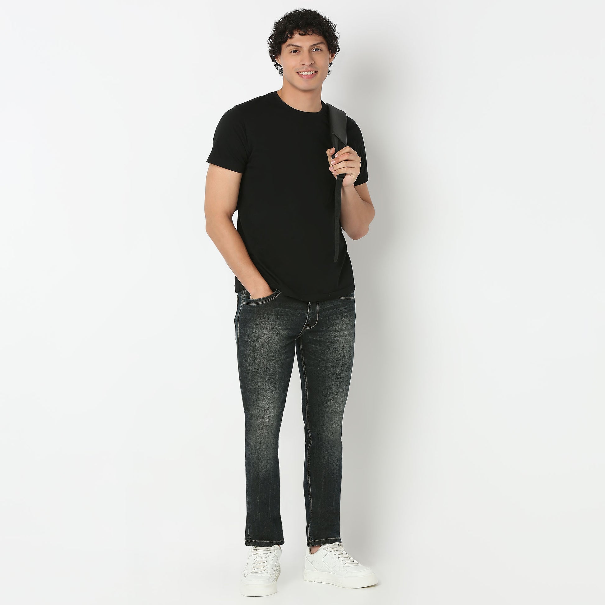Solid Full Length Straight Fit Classic Clean Jeans