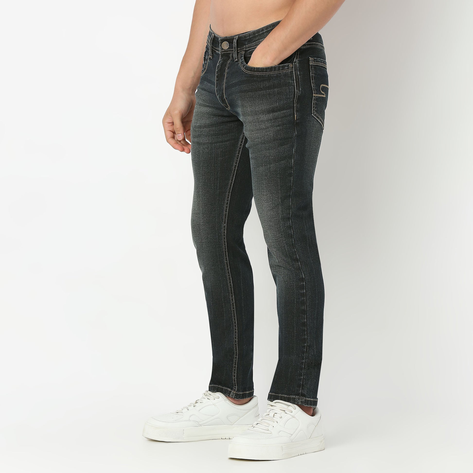 Solid Full Length Straight Fit Classic Clean Jeans