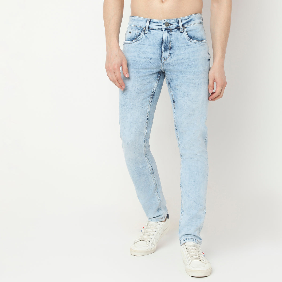 Skinny Fit Ice Washed Bleached Jeans