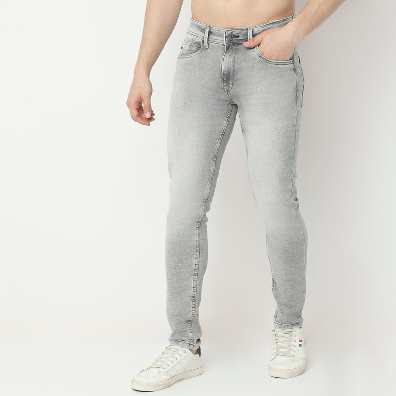 Skinny Fit Ice Washed Bleached Jeans