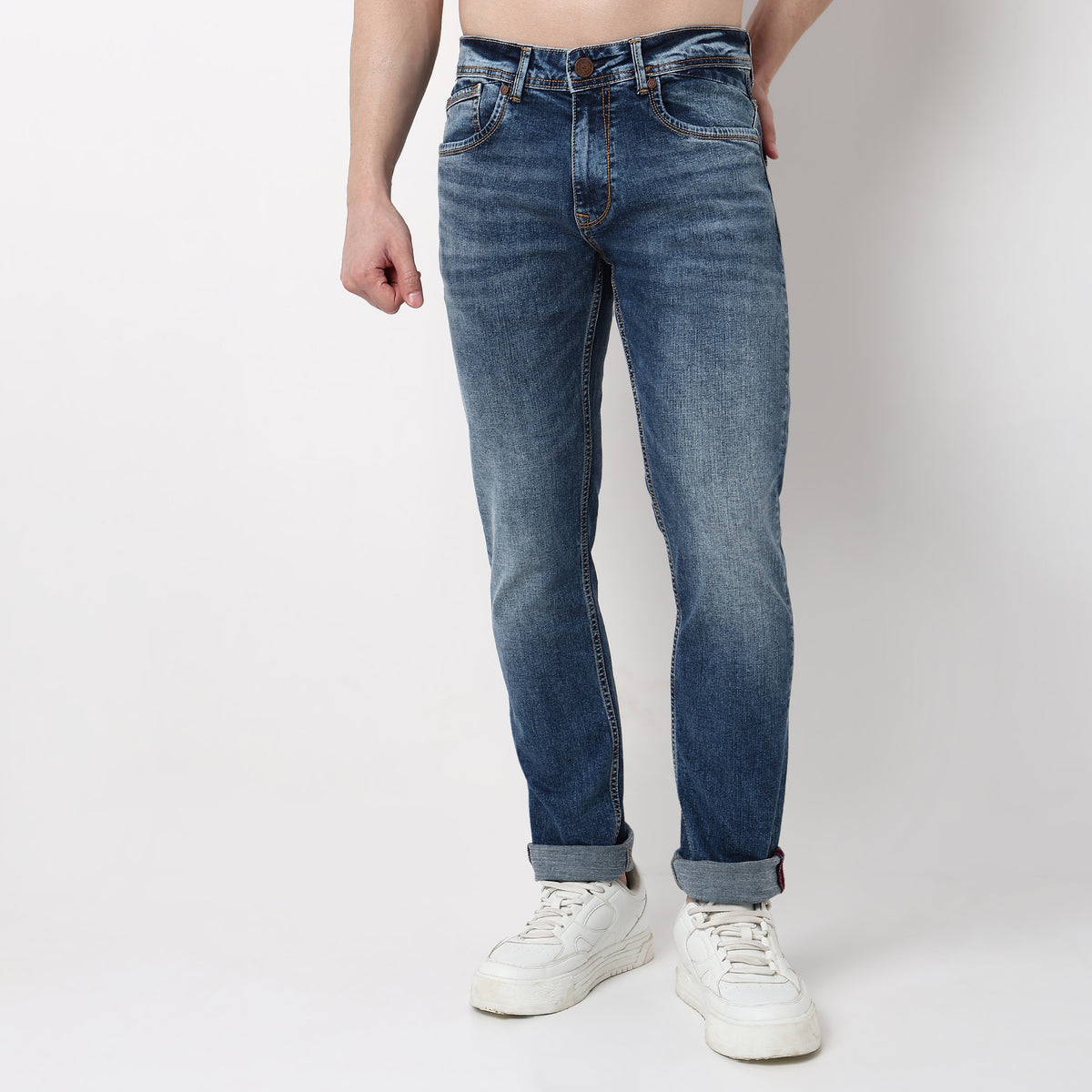 Straight Fit Stone Wash Jeans