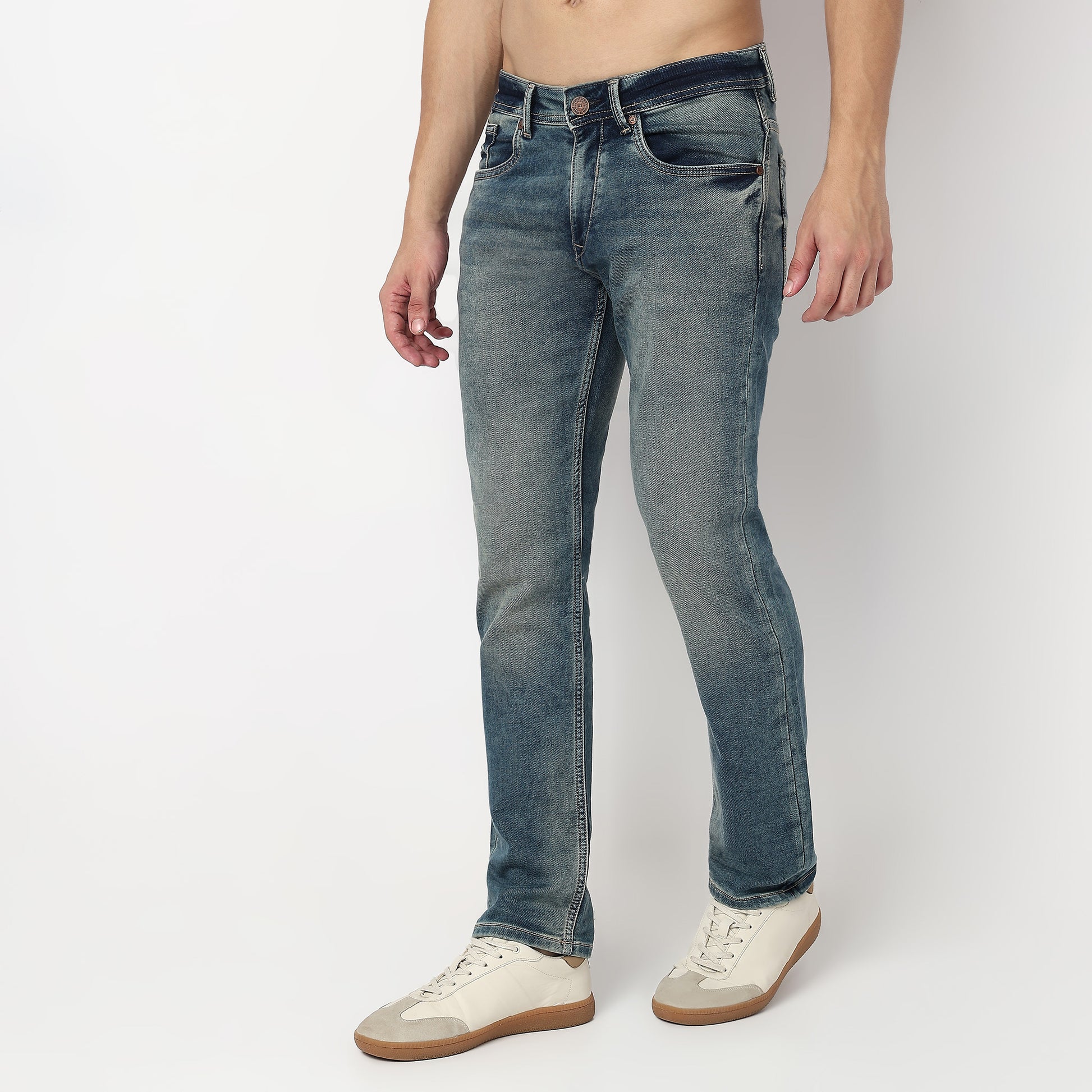 Stone Wash Ankle Length Straight Fit Jeans
