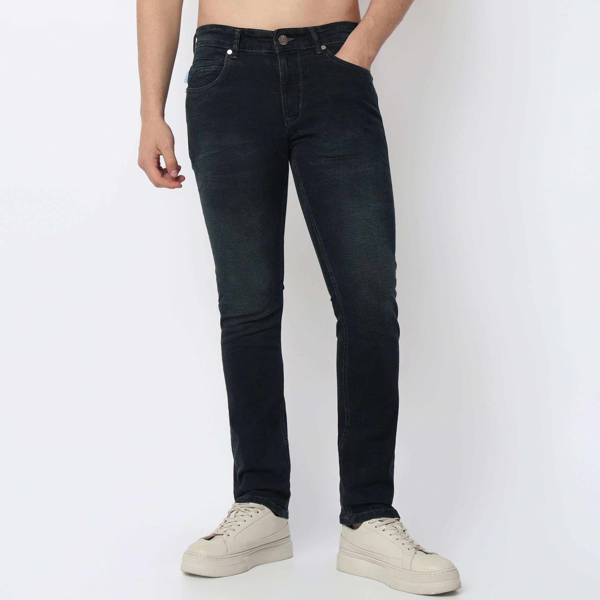Stone Wash Straight Jeans