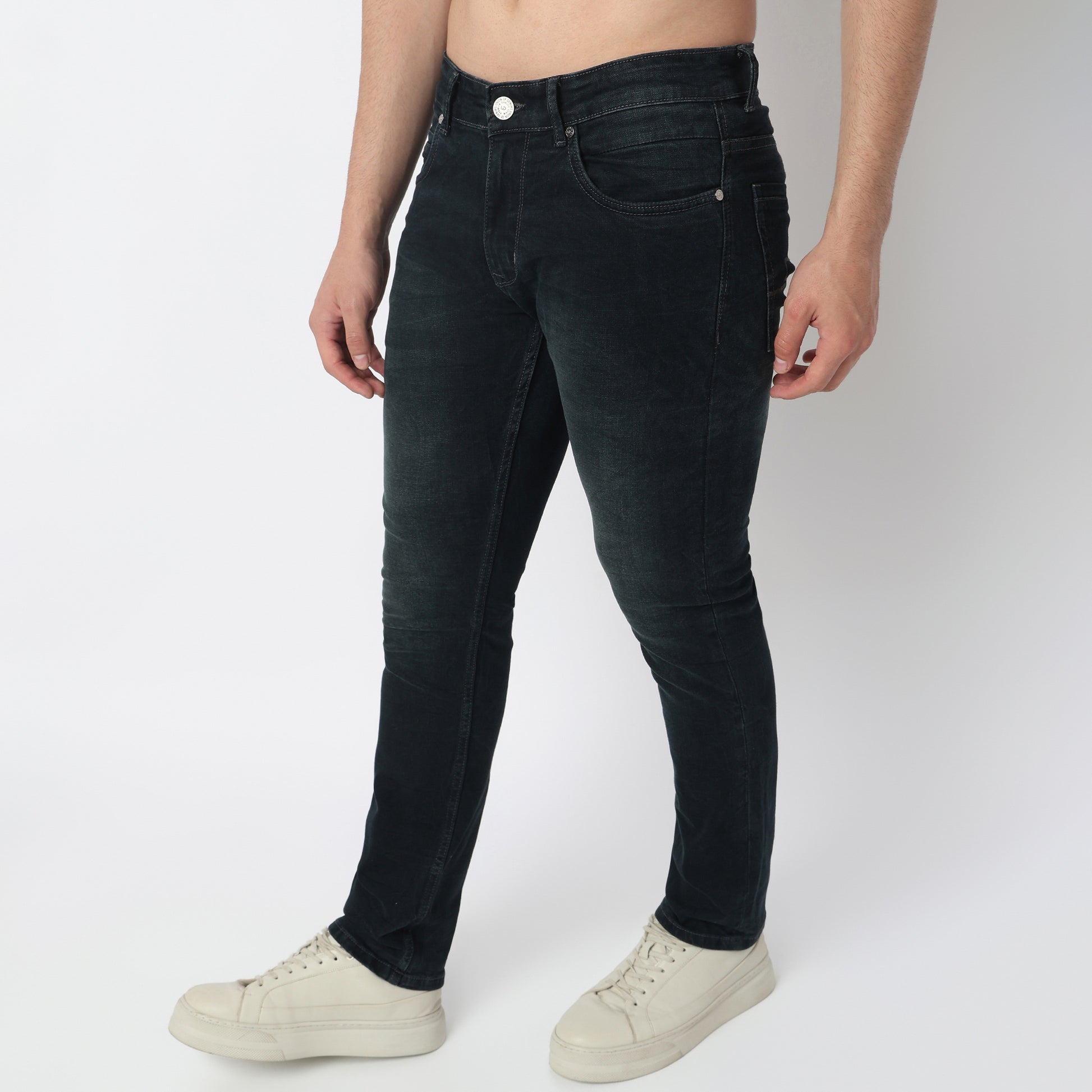 Stone Wash Straight Jeans