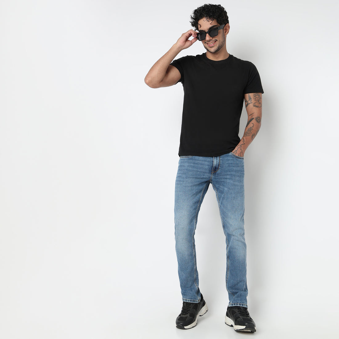 Stone Wash Straight Fit Jeans
