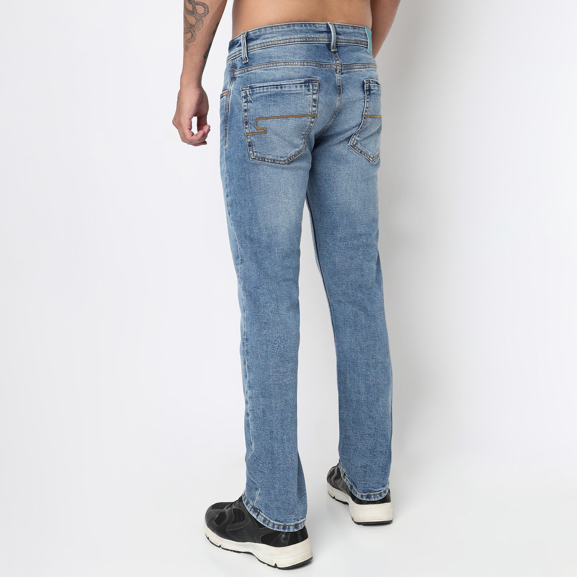 Stone Wash Straight Fit Jeans