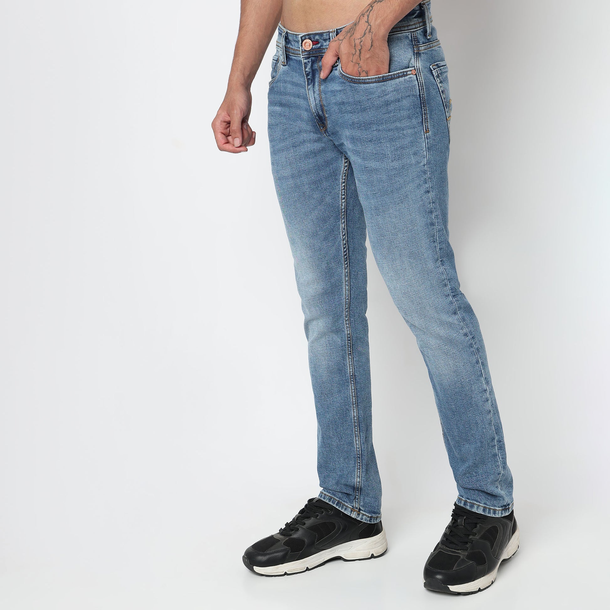 Stone Wash Straight Fit Jeans