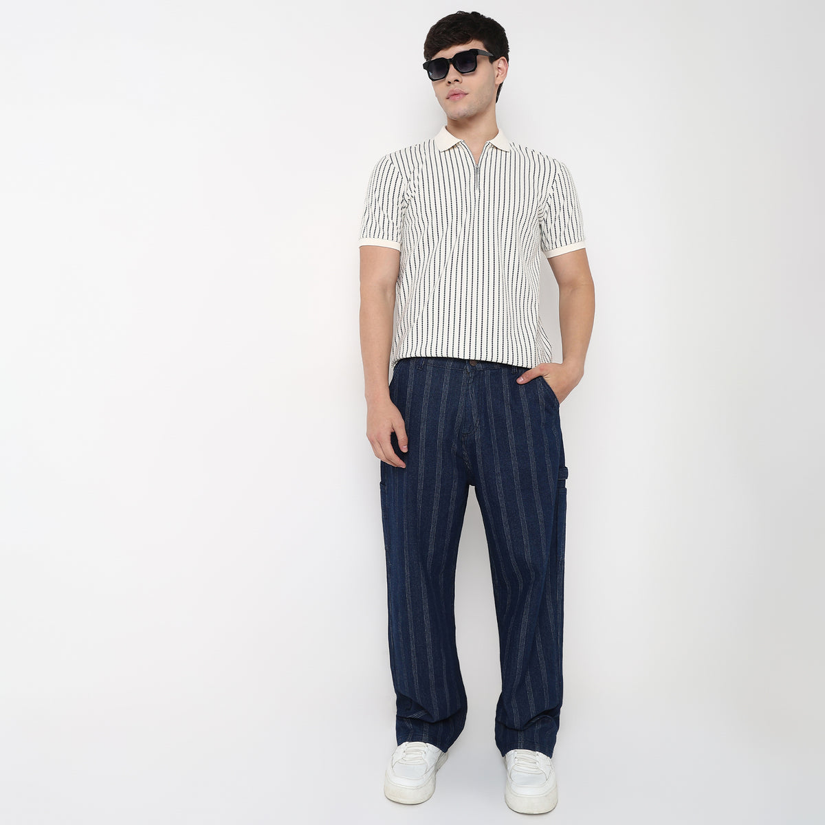 Striped Full Length Anti Fit Jeans