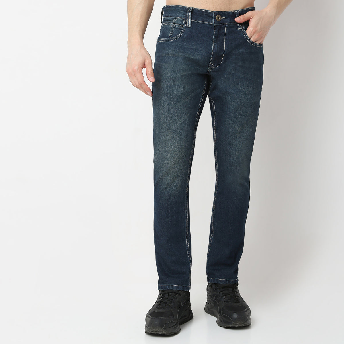 Tapered Fit Heavy Fade Crop Length Jeans