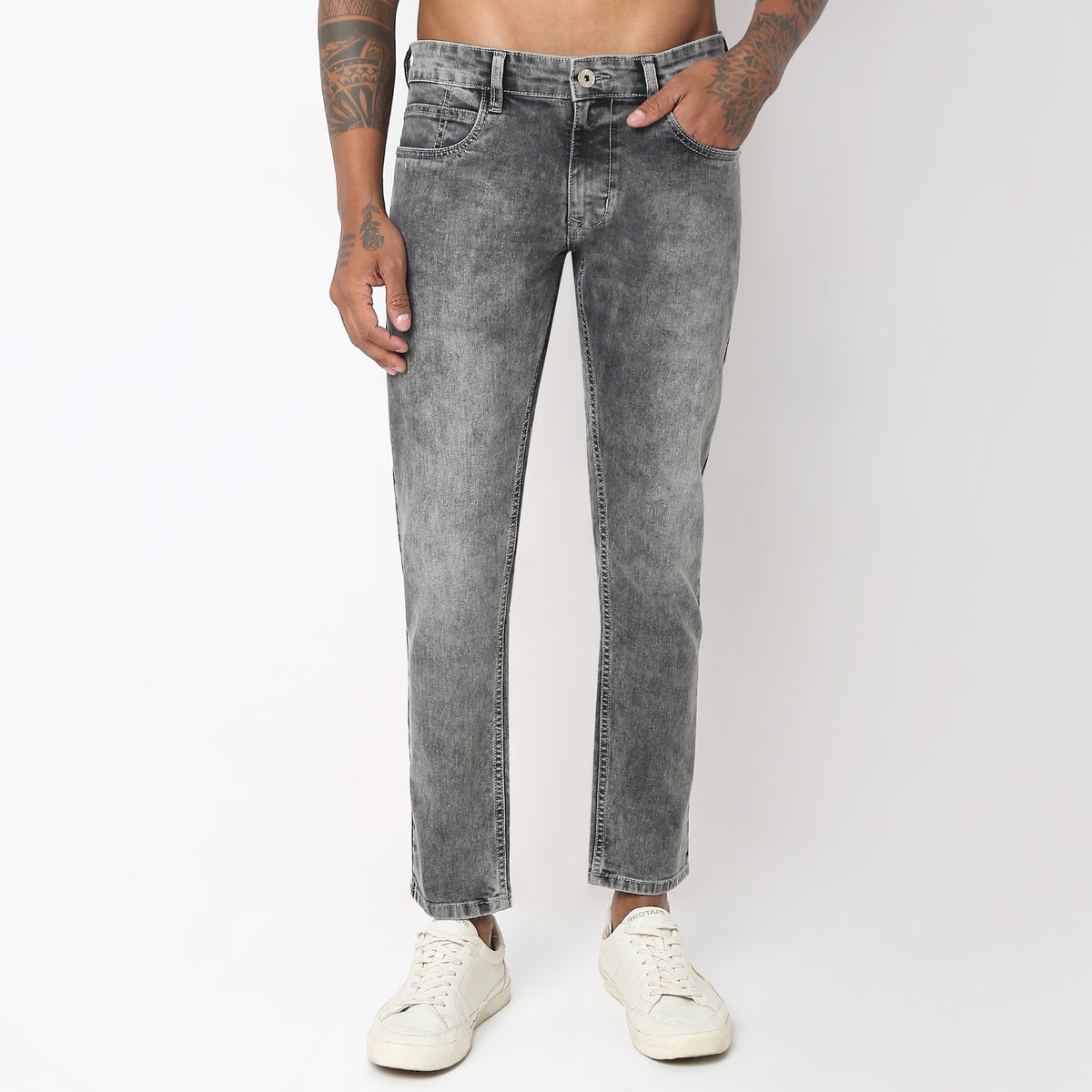 Tapered Fit Fade Acid Crop Length Jeans