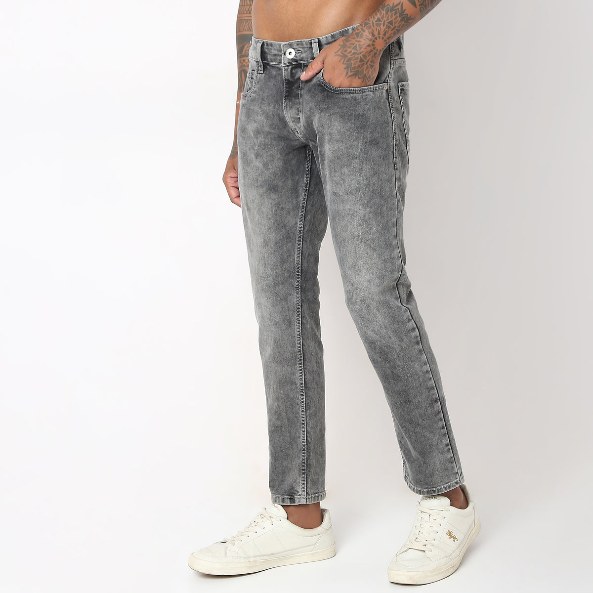 Tapered Fit Fade Acid Crop Length Jeans