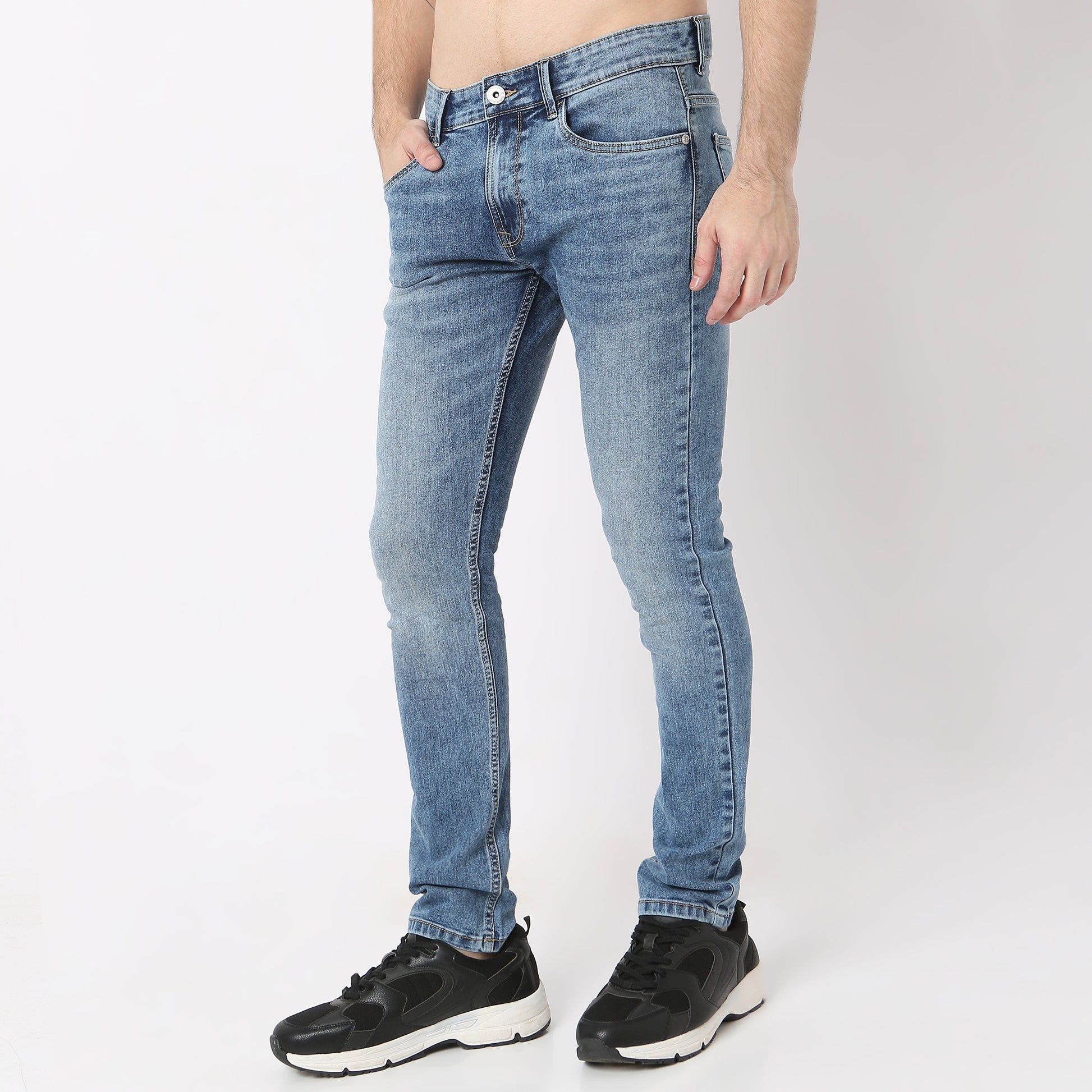 Stone Wash Skinny Fit Clean Look Jeans