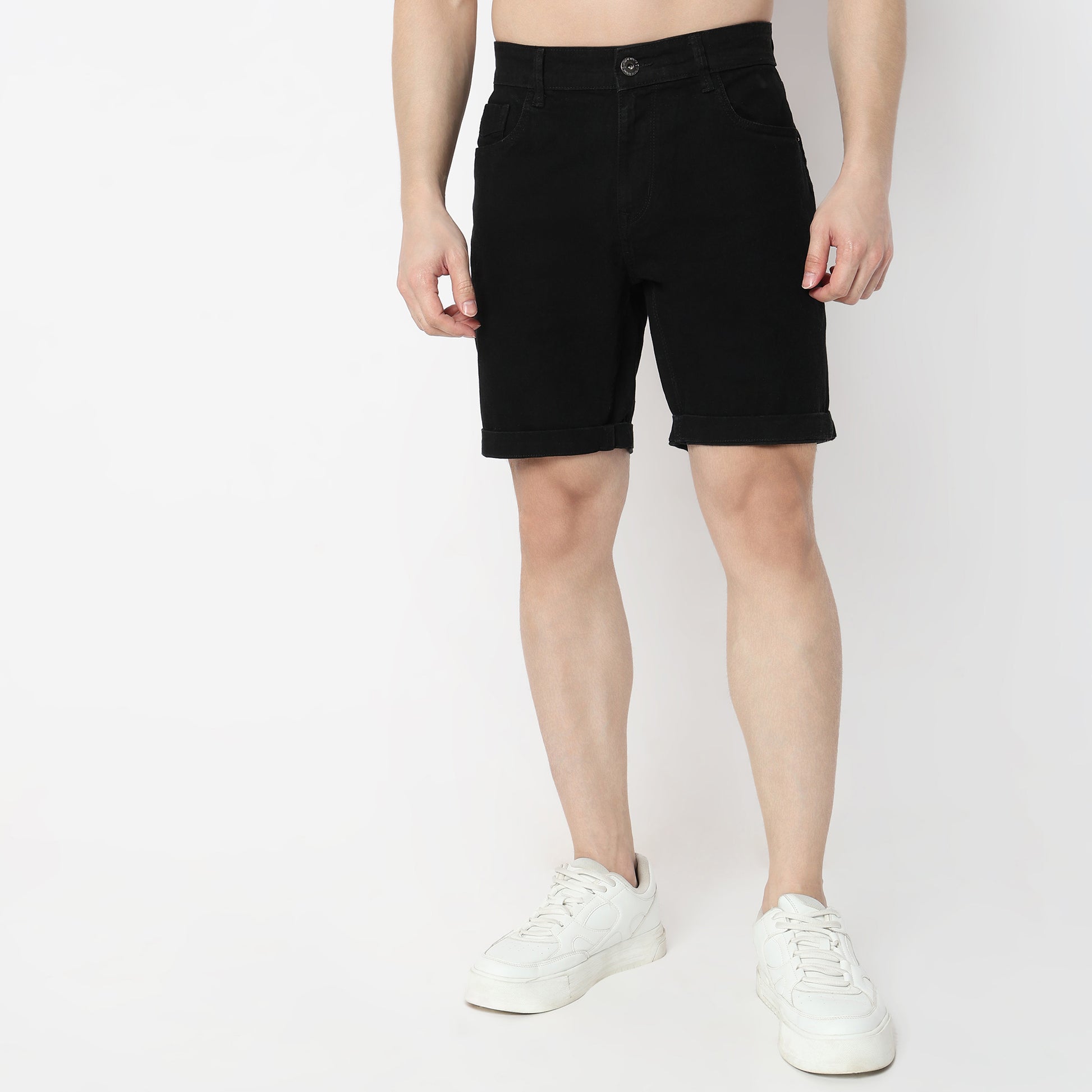 Regular Fit Solid Short Length Mid Rise Shorts