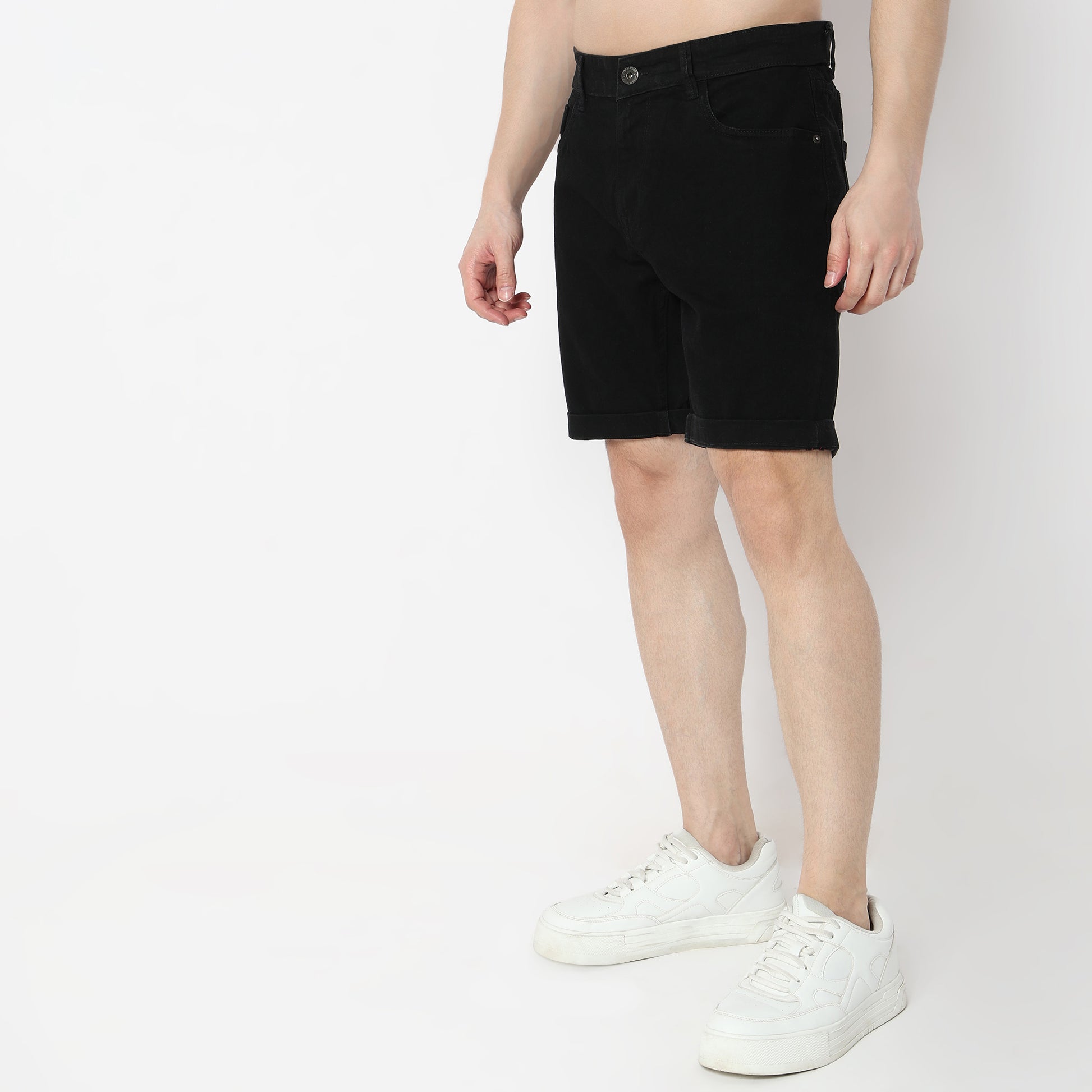 Regular Fit Solid Short Length Mid Rise Shorts