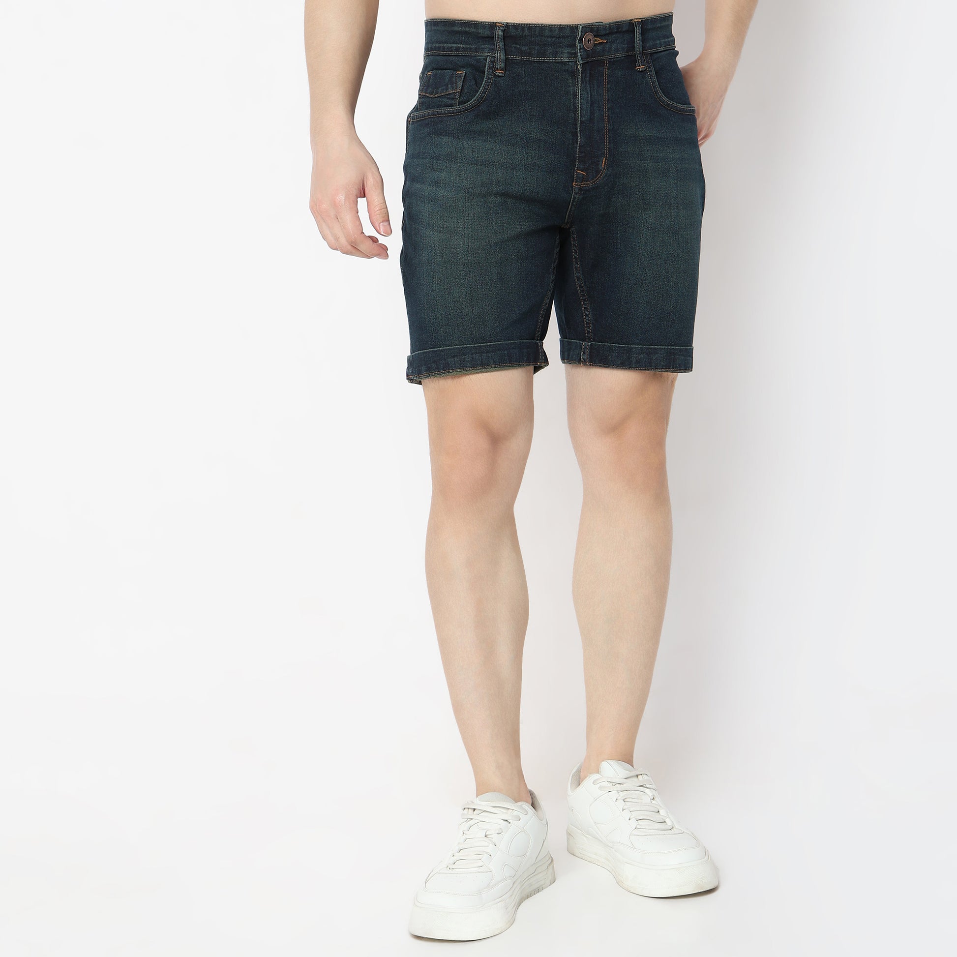Regular Fit Solid Short Length Mid Rise Shorts