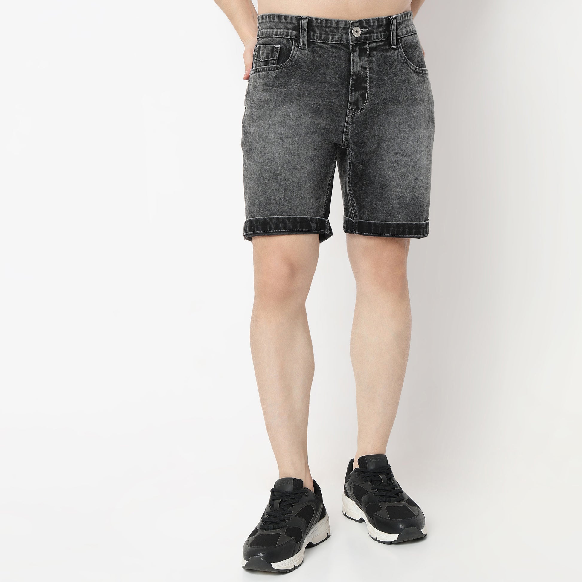 Regular Fit Solid Short Length Mid Rise Shorts