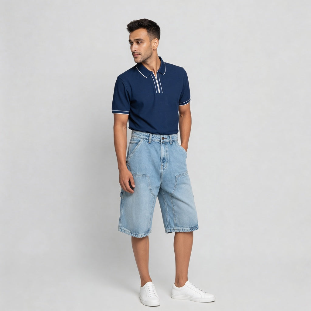 Woven Straight Fit Denim Shorts
