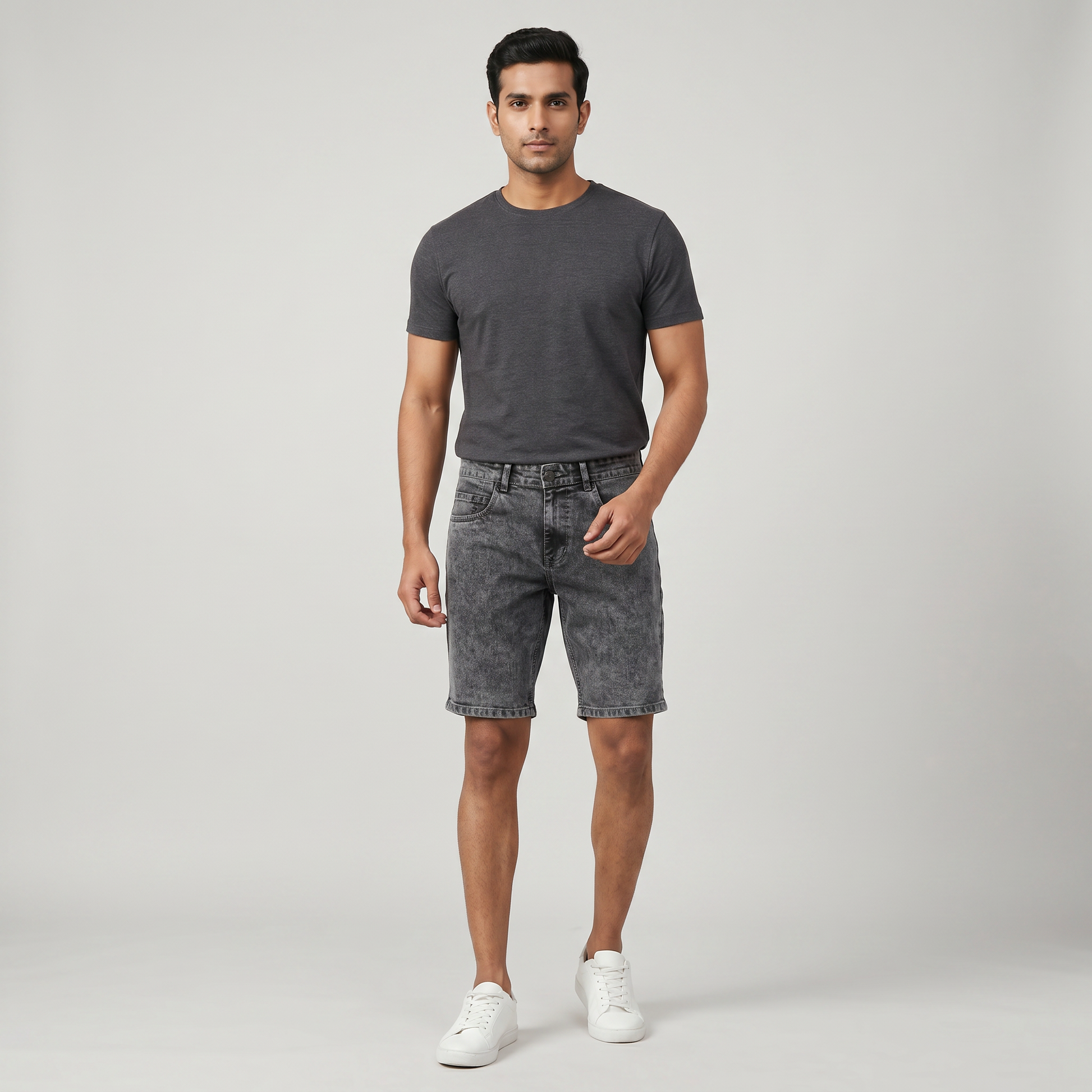 Woven Mid Rise Solid Shorts