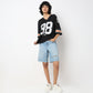 Oversize Printed Above Knee V-Neck Sporty T-Shirt