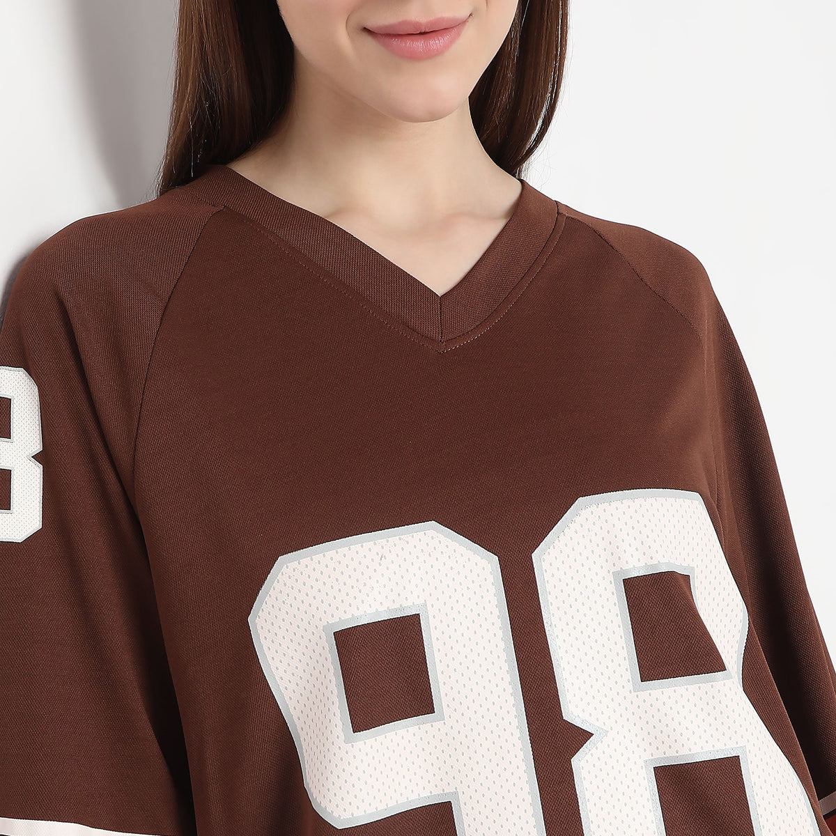 Oversize Printed Above Knee V-Neck Sporty T-Shirt