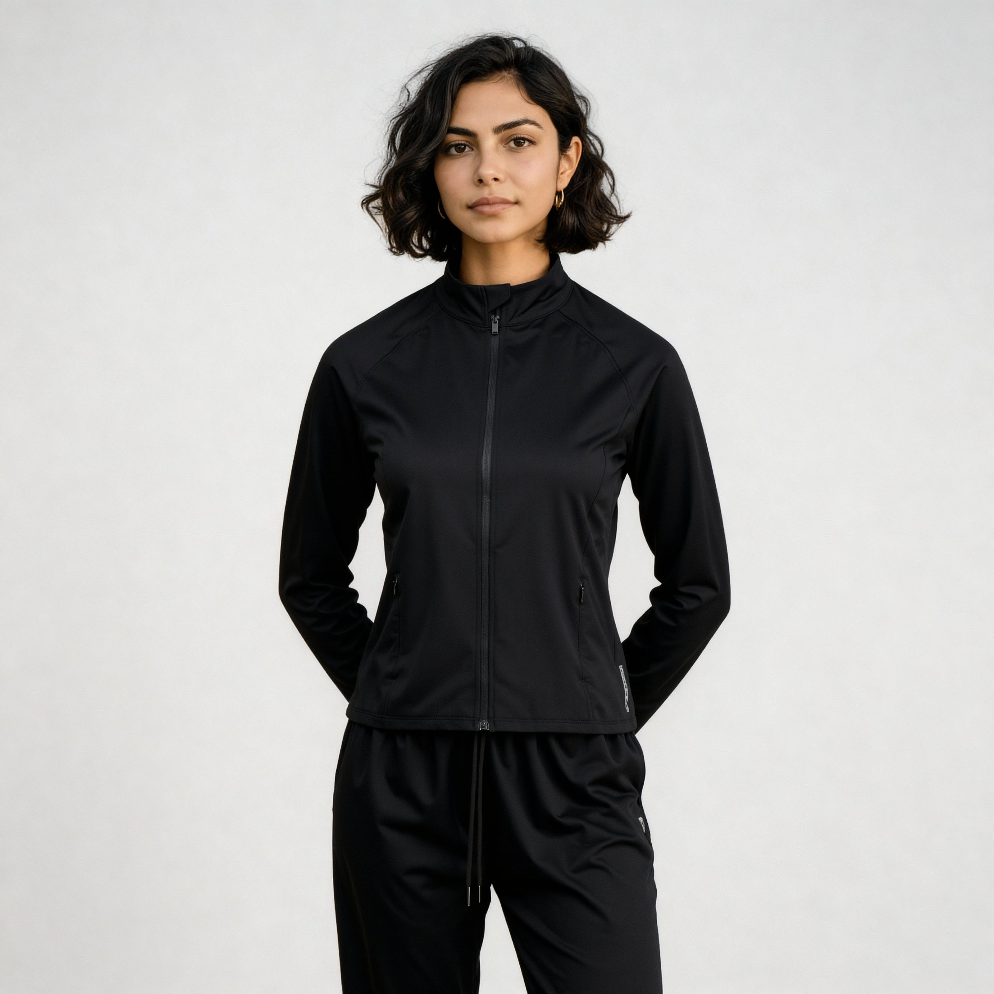 Women Solid Turtle Neck Full Sleeve Active With Sports Jacket T-Shirt