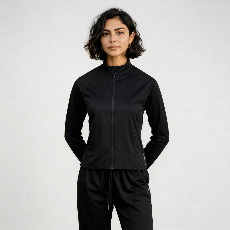 Women Solid Turtle Neck Full Sleeve Active With Sports Jacket T-Shirt