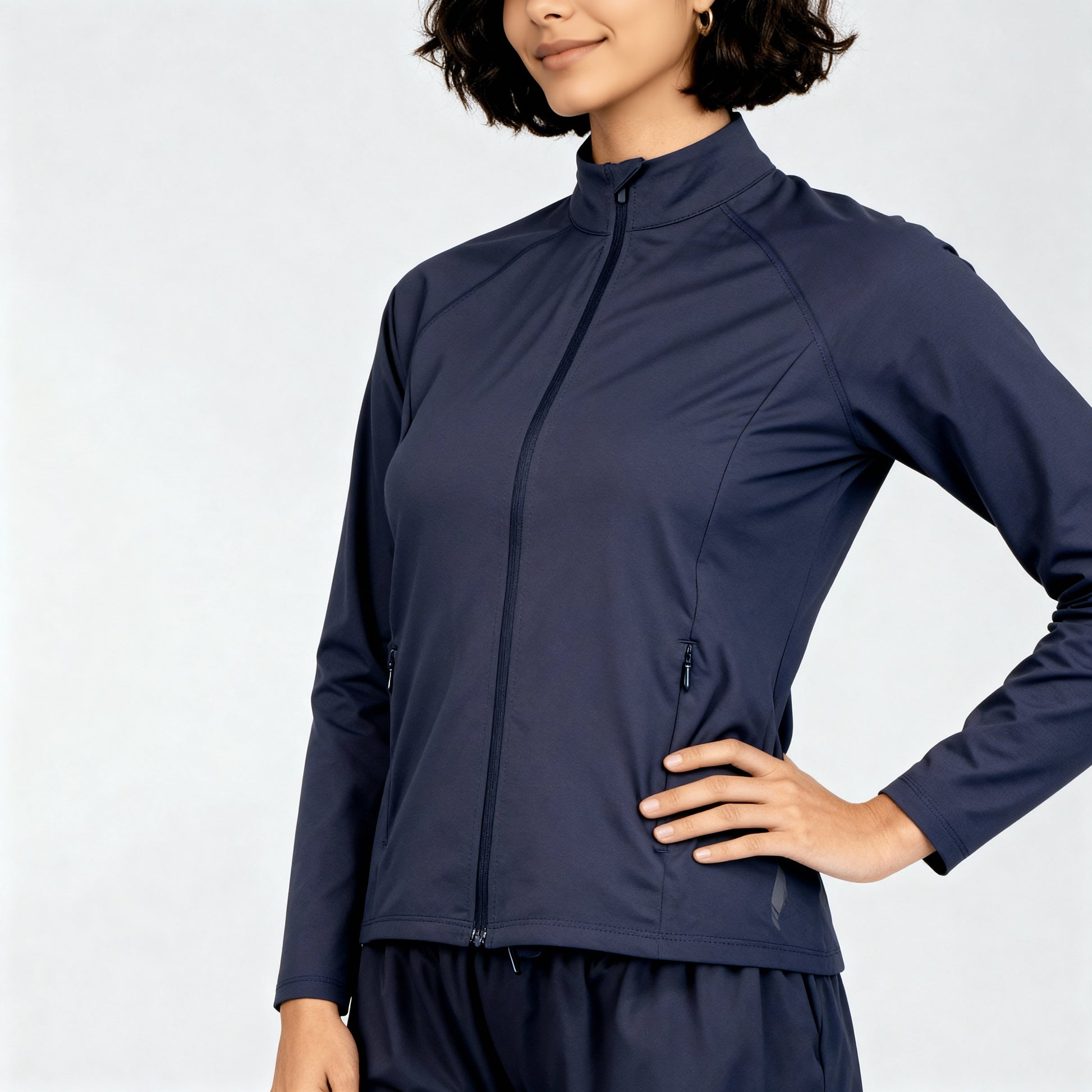 Women Solid Turtle Neck Full Sleeve Active With Sports Jacket T-Shirt