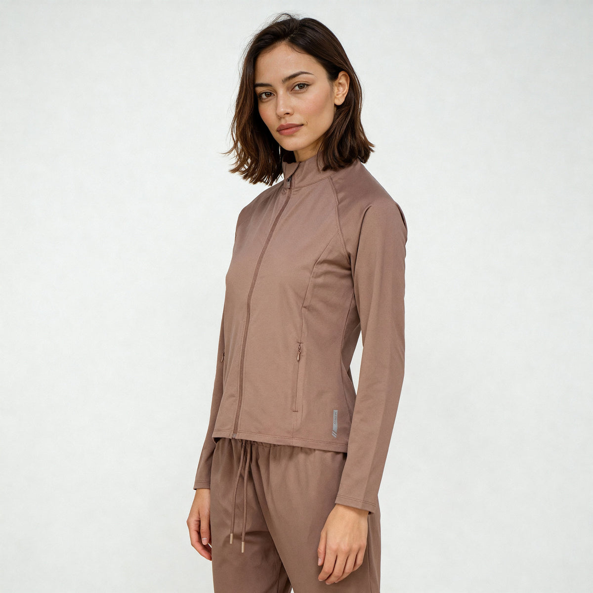 Women Solid Turtle Neck Full Sleeve Active With Sports Jacket T-Shirt