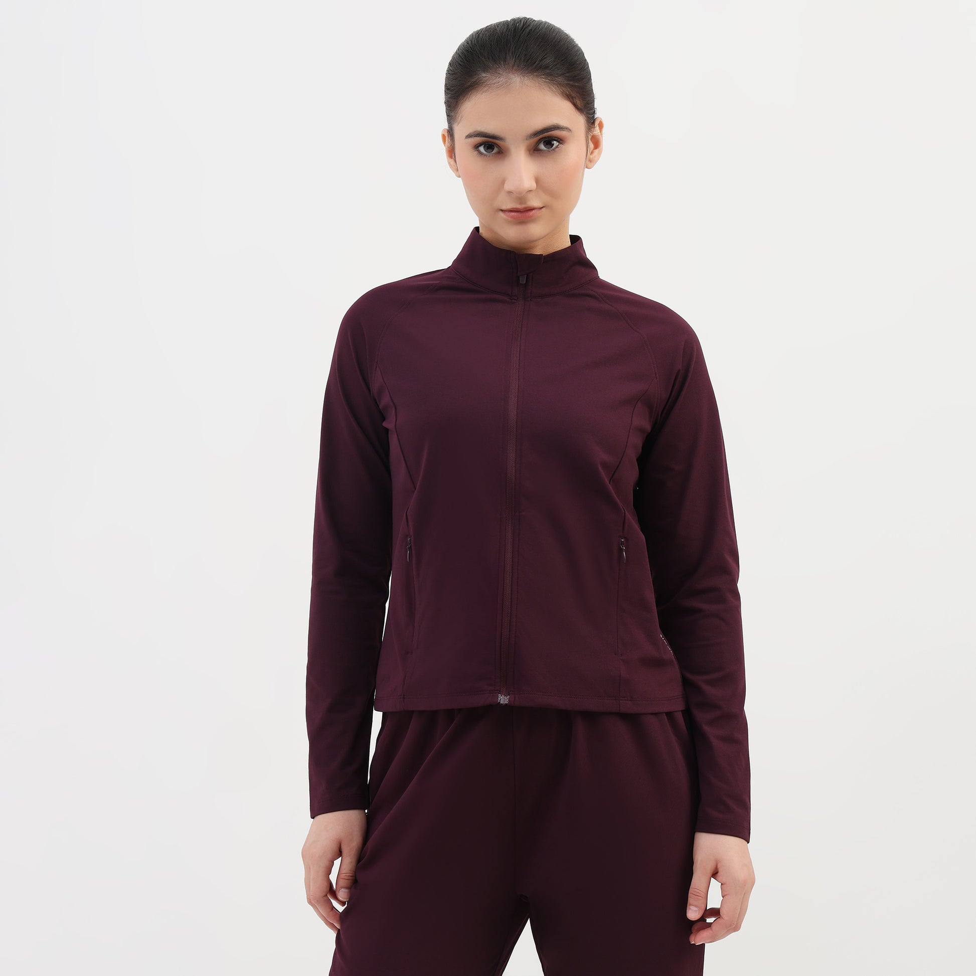 Women Solid Turtle Neck Full Sleeve Active With Sports Jacket T-Shirt