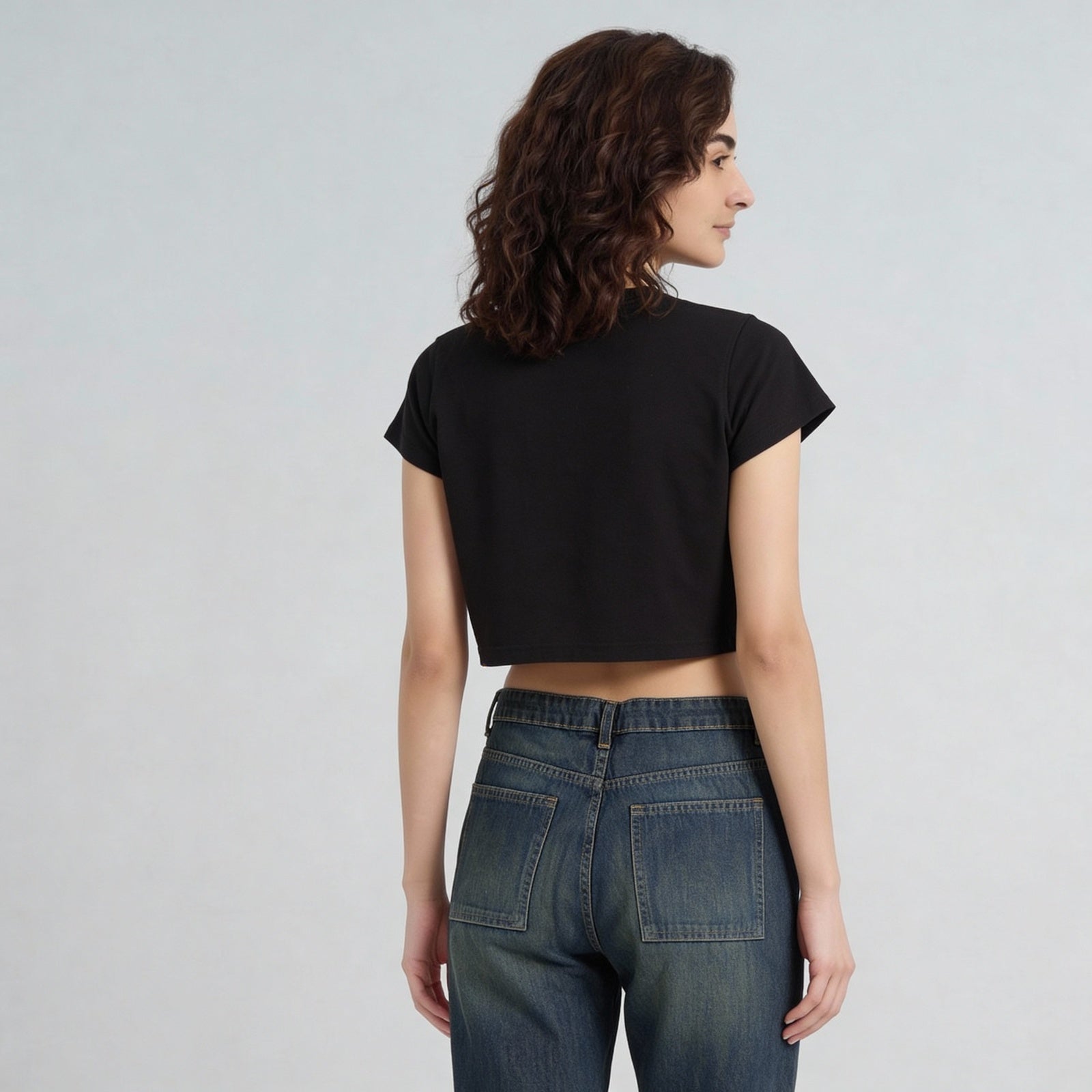 Solid Slim Fit Cropped T-Shirt