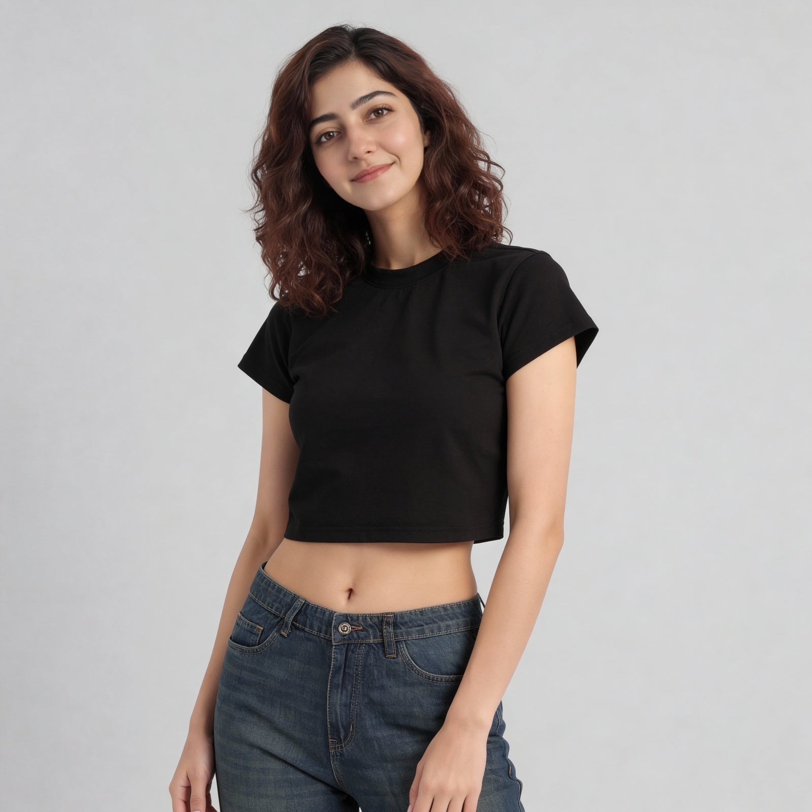 Solid Slim Fit Cropped T-Shirt