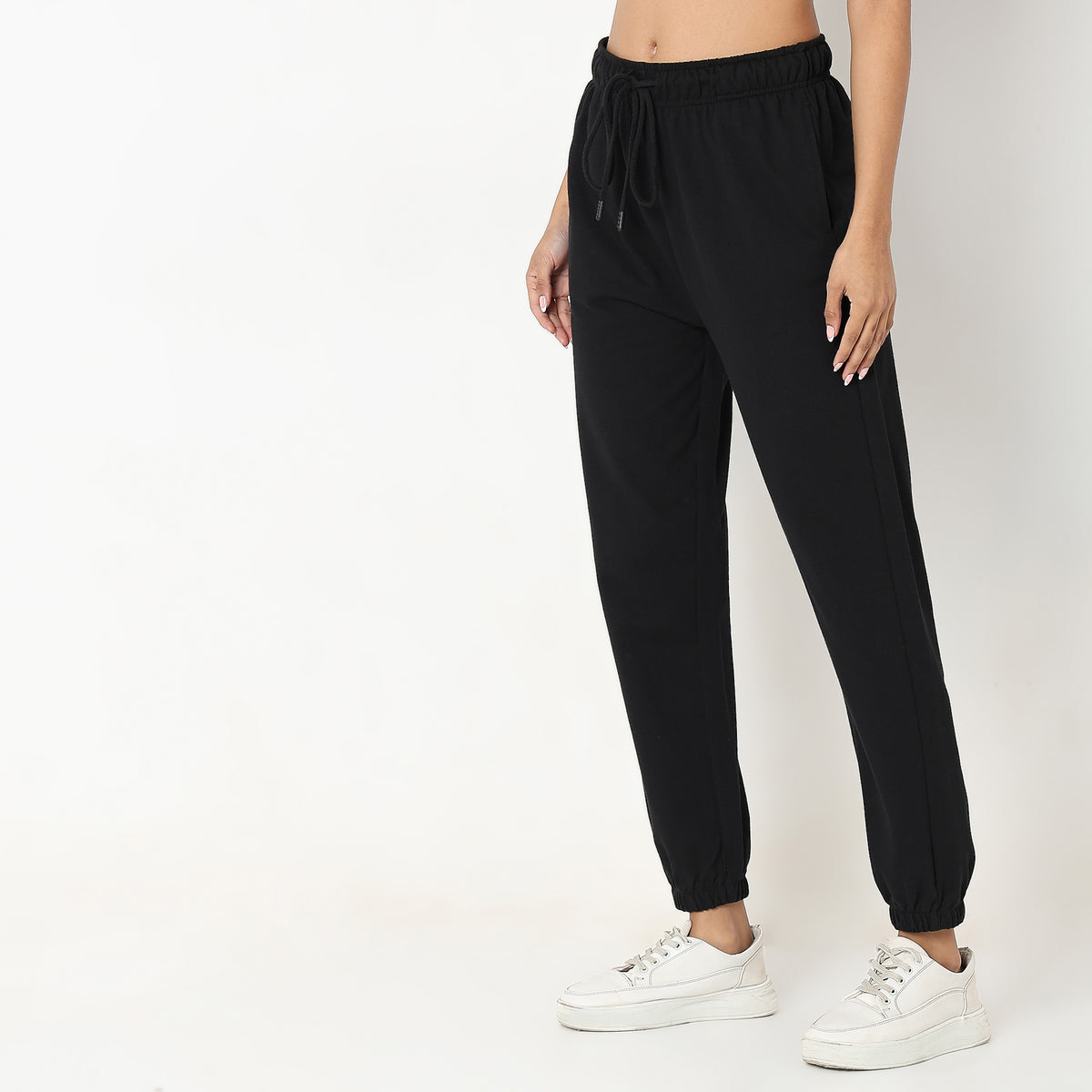 Regular Fit Solid High Rise Joggers