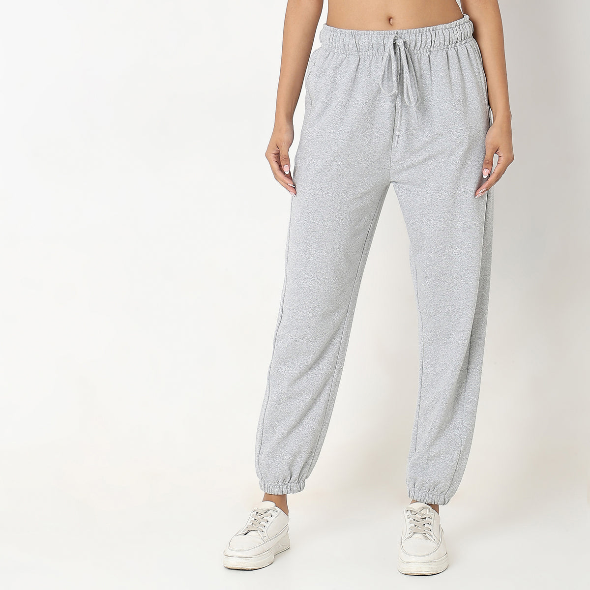 Regular Fit Solid High Rise Joggers