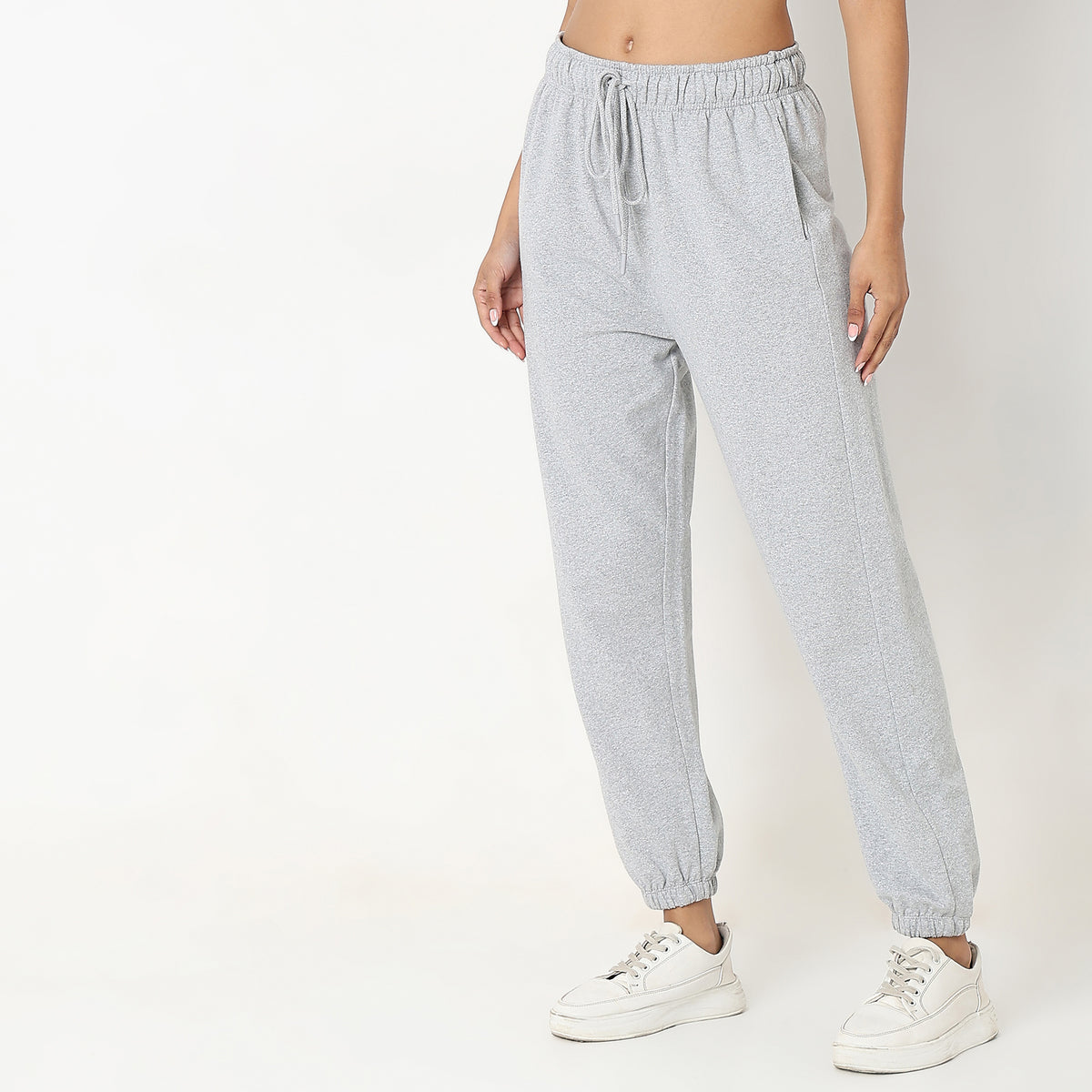 Regular Fit Solid High Rise Joggers