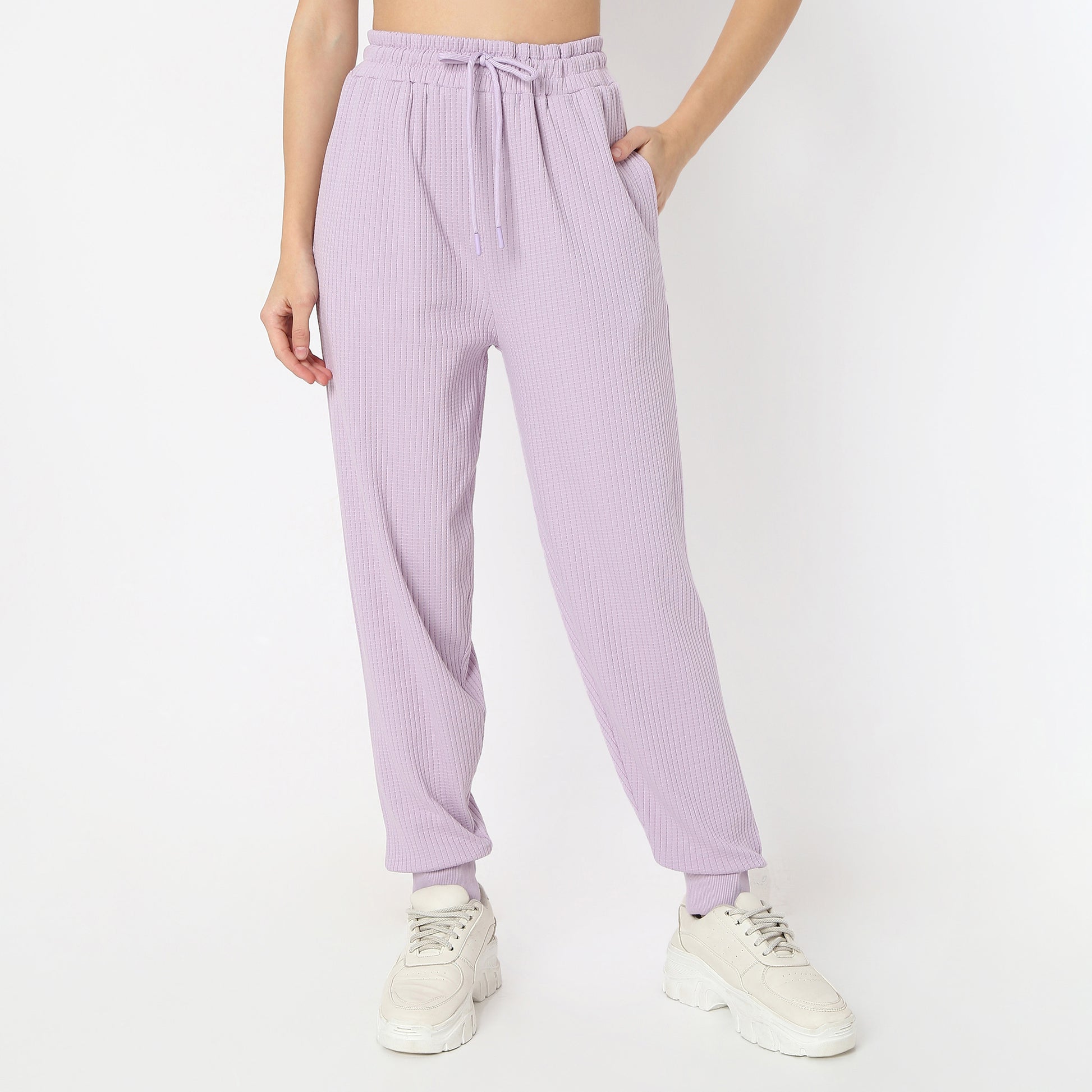 Full Length Waffle Texture High Rise Joggers