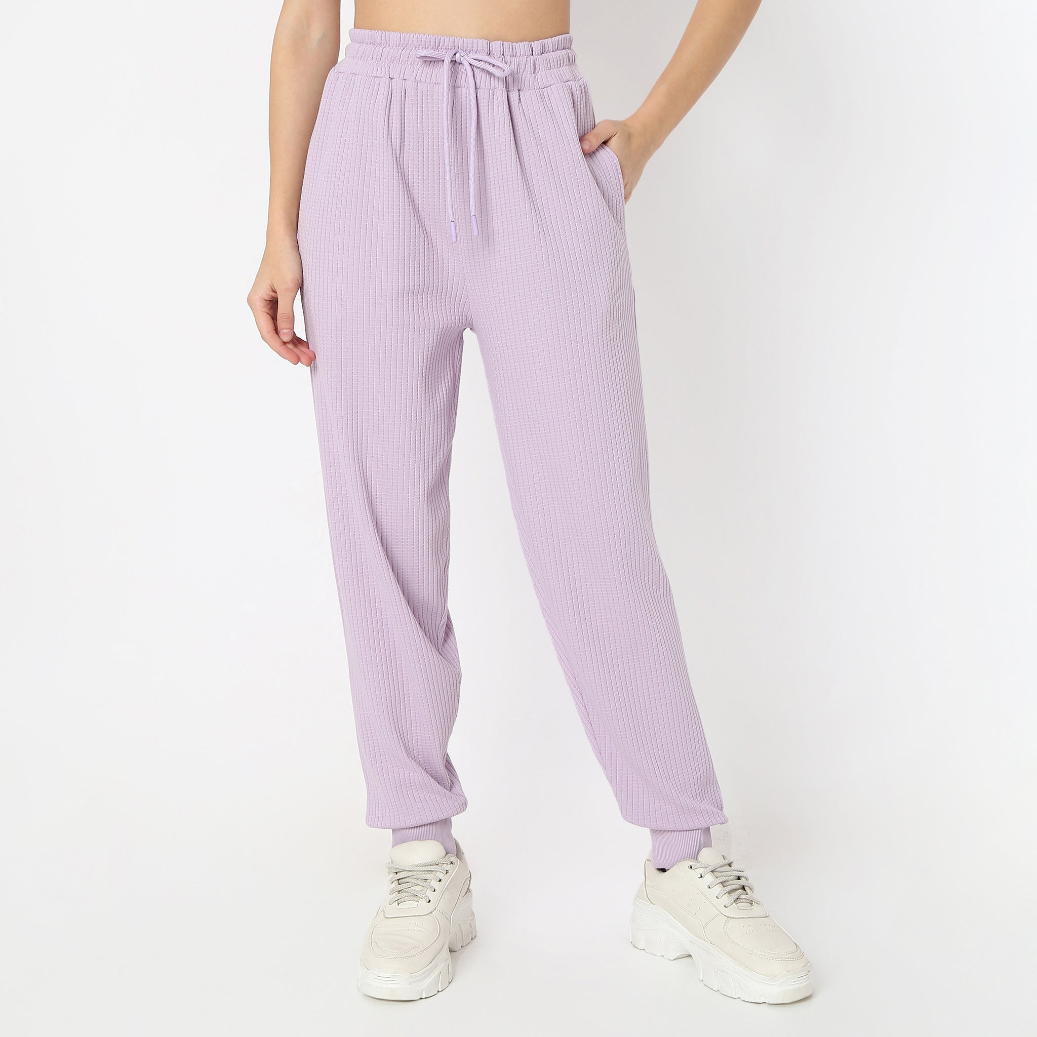 Full Length Waffle Texture High Rise Joggers