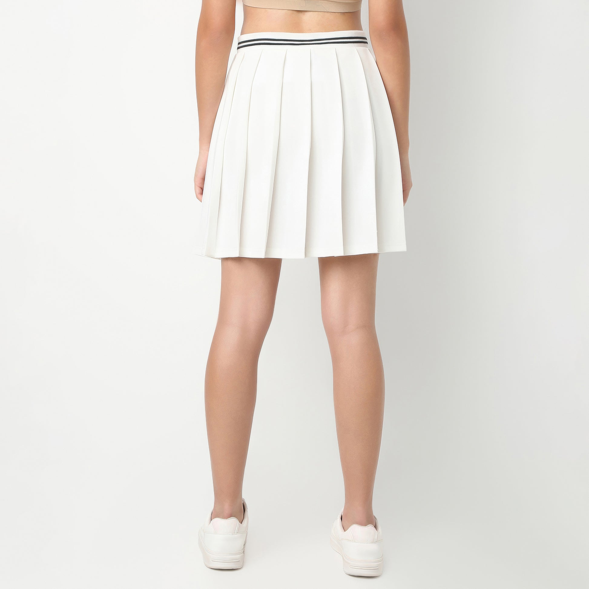 Above Knee High Rise Flared Pleated Skirt