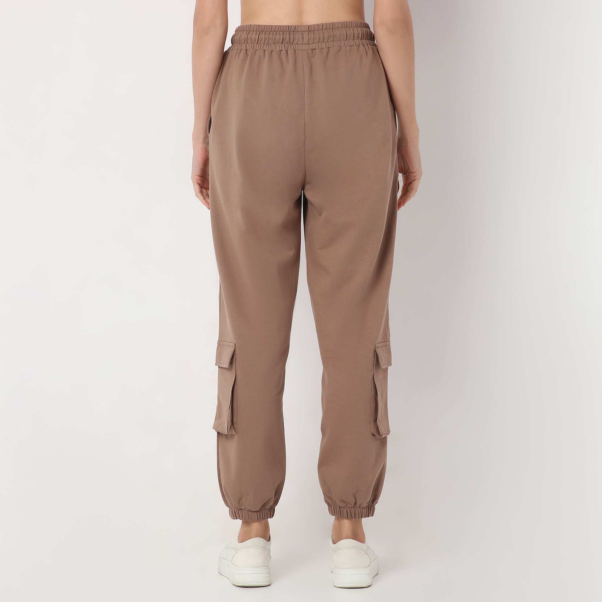 Relaxed Fit Ankle Length High Rise with Patch Pockets and Stripe Detail Joggers