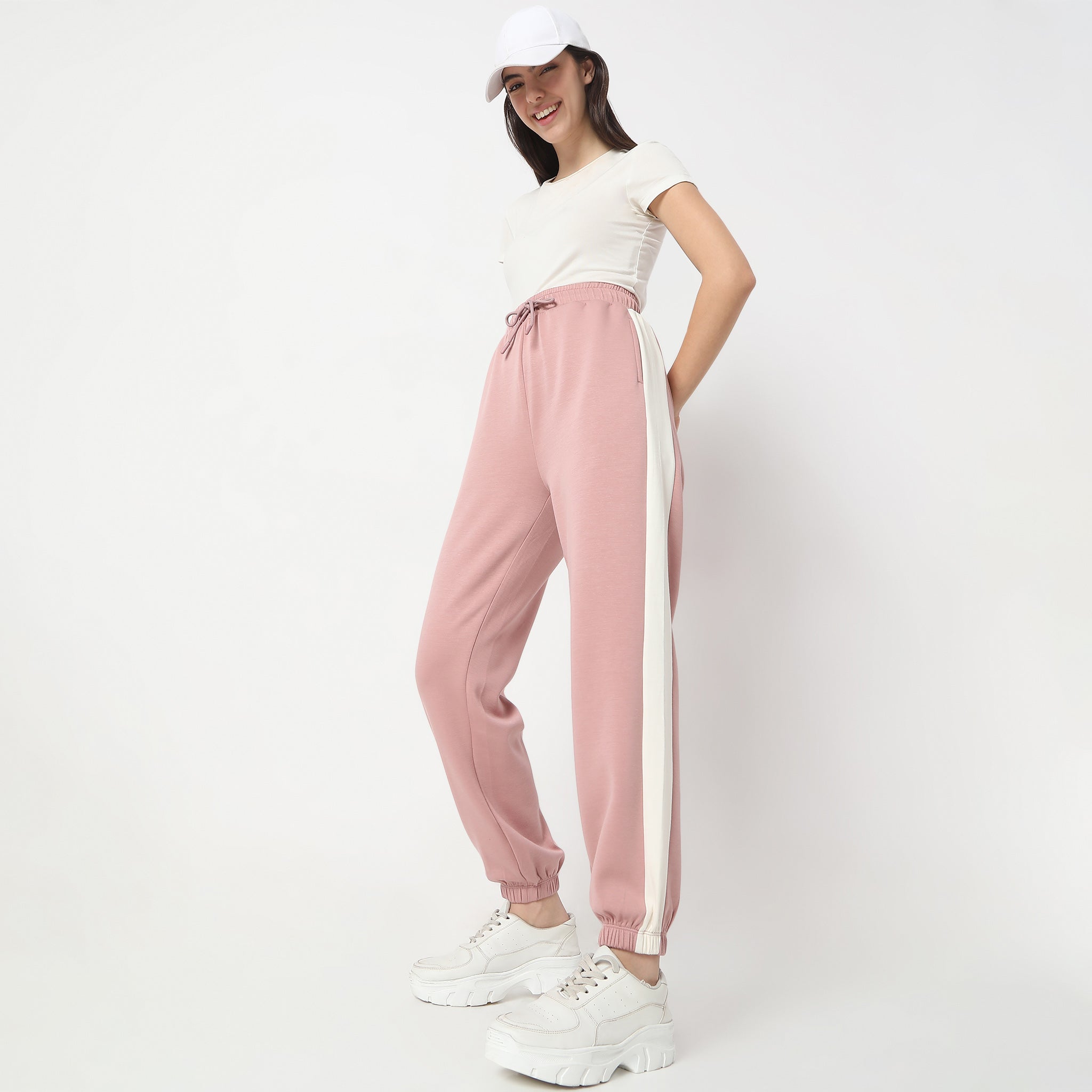 Relaxed Fit Solid High Rise Joggers