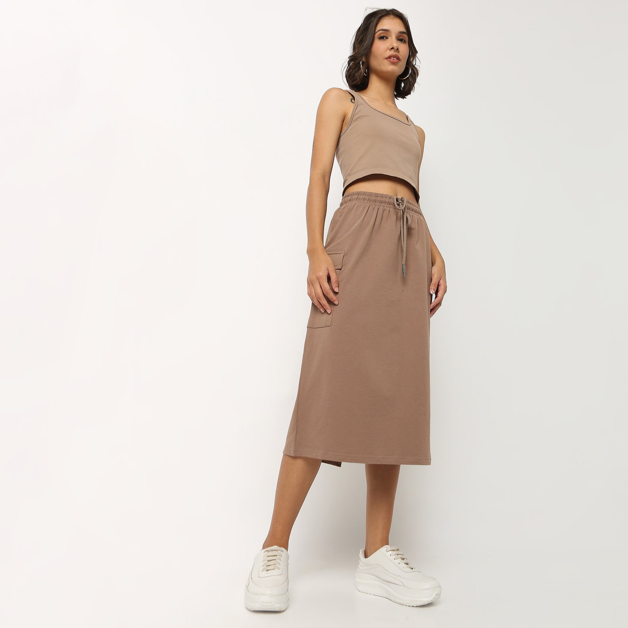 Cotton Fabric Calf Length Skirt