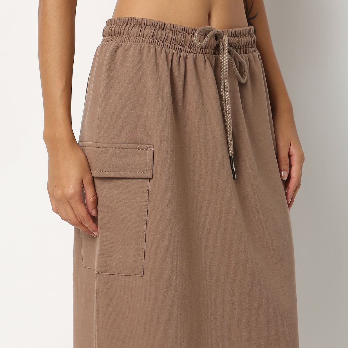 Cotton Fabric Calf Length Skirt