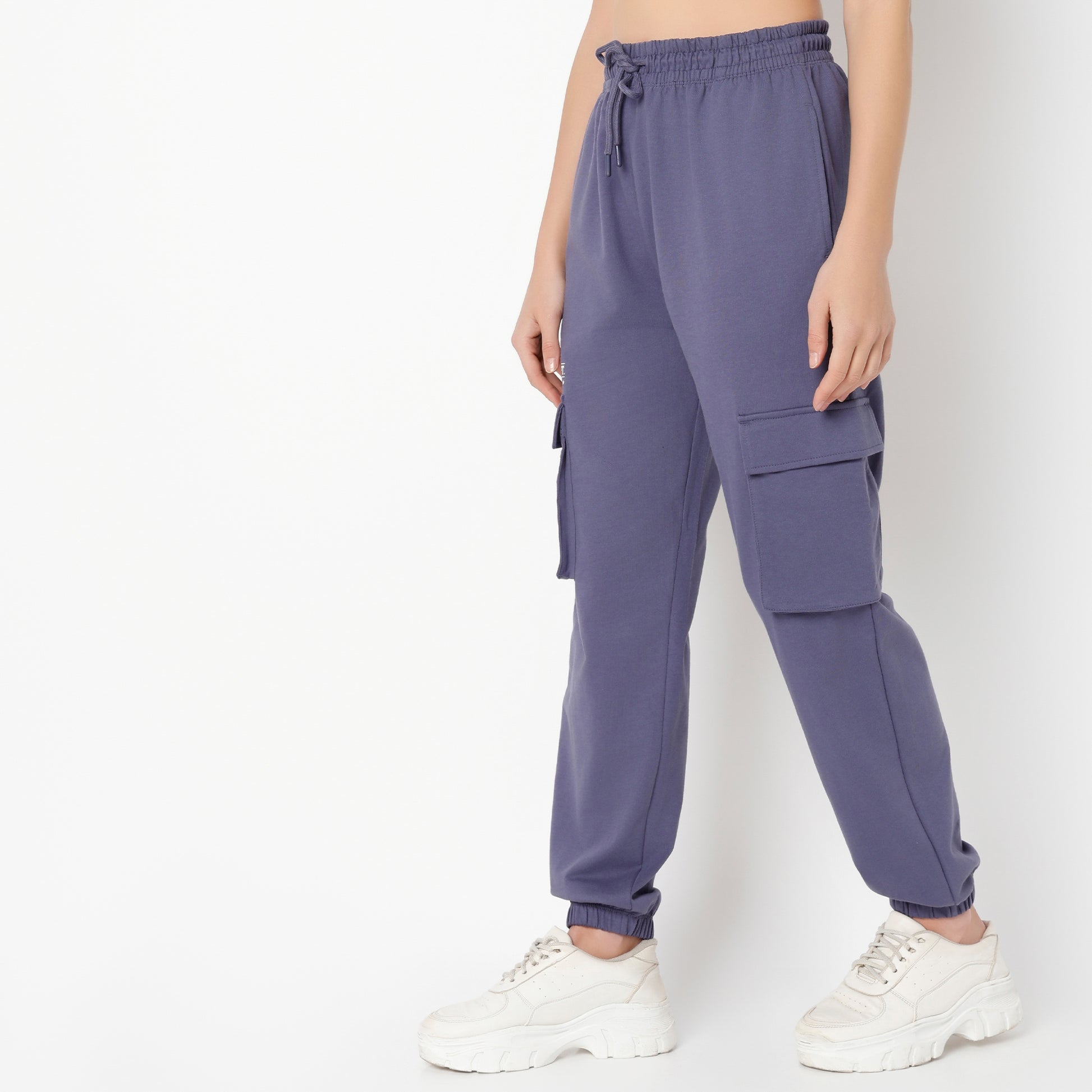 Relaxed Fit Solid Ankle Length High Rise Joggers