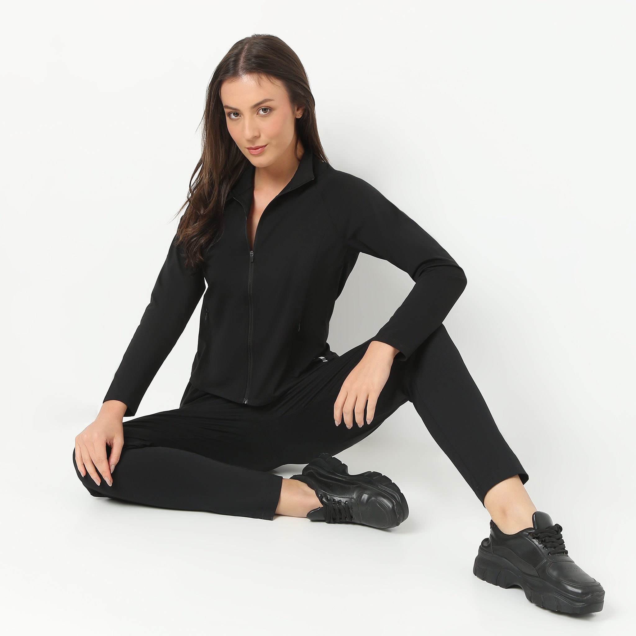 Solid Collar Full Sleeve Athleisure T-Shirt Sports Jacket Shirt