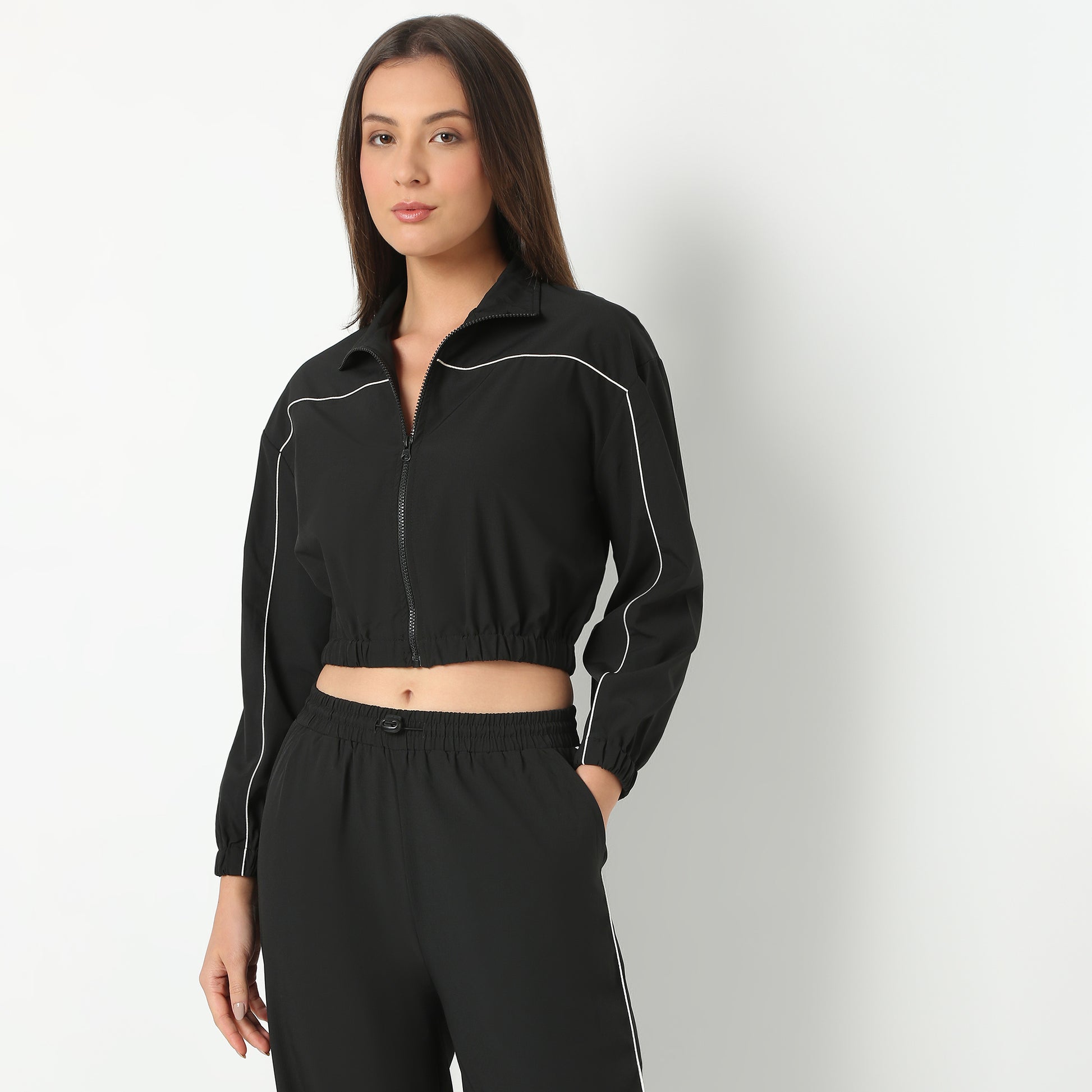 Solid Collar Full Sleeve Athleisure T-Shirt Sports Jacket Shirt