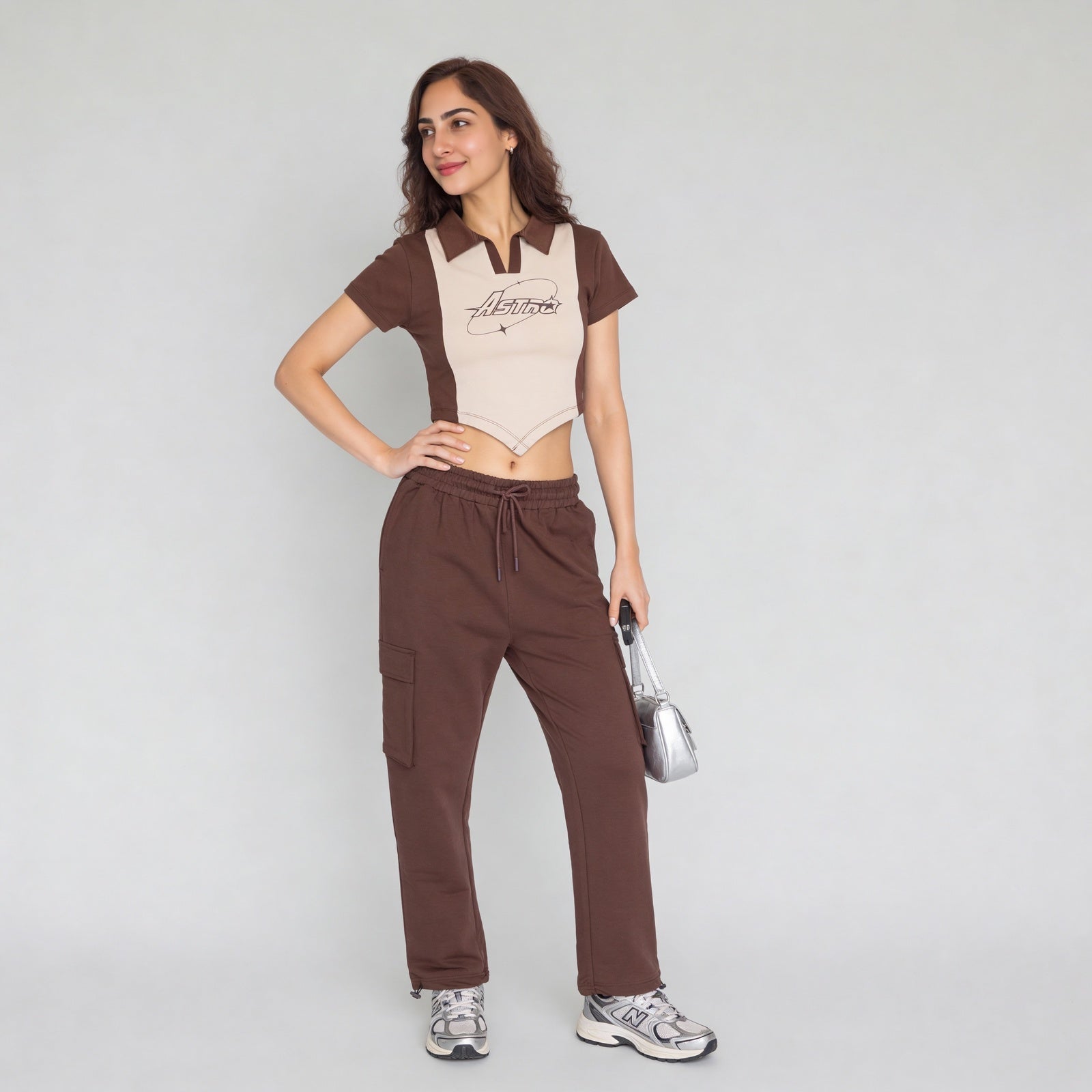 Polo Neck Graphic Athleisure Crop T-Shirt
