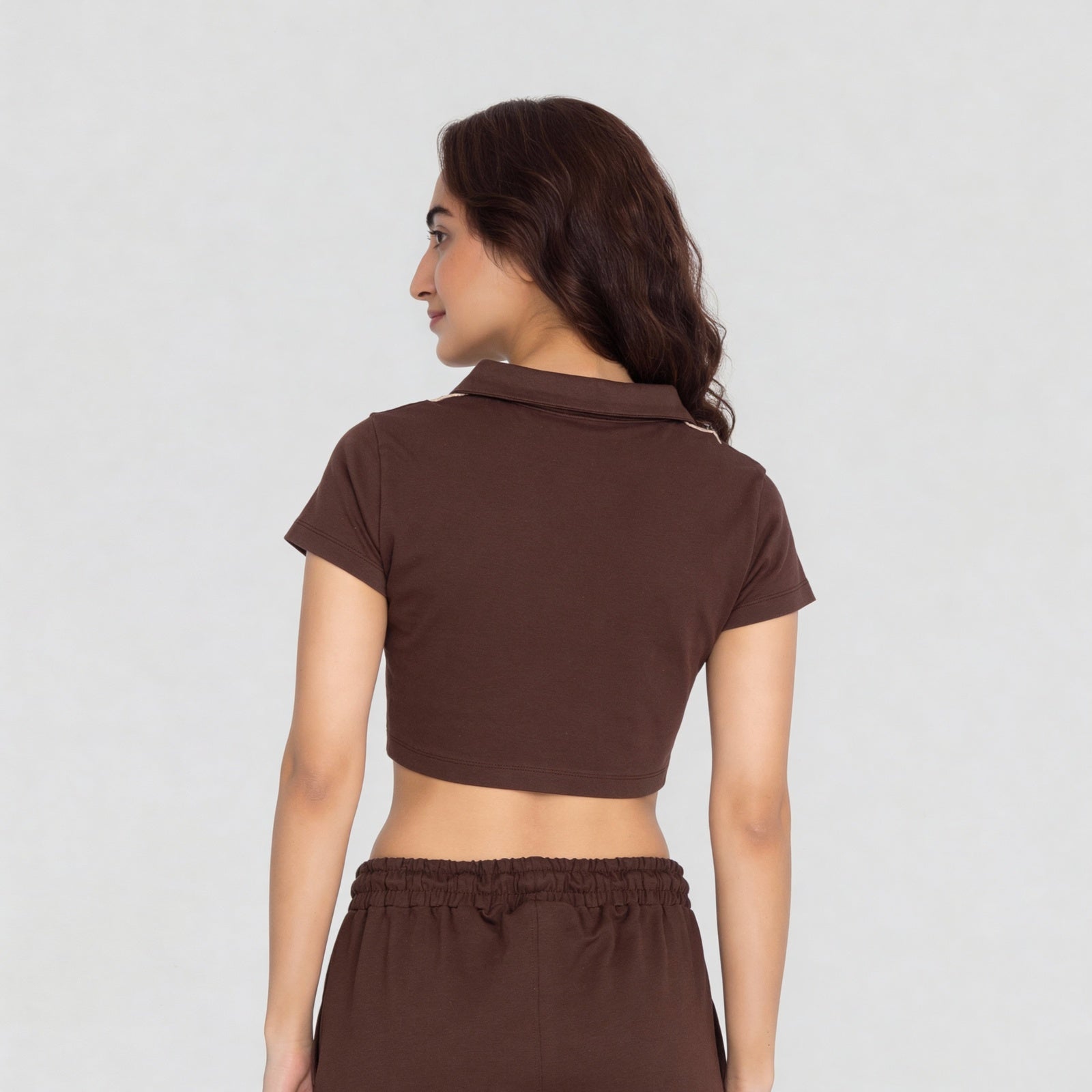 Polo Neck Graphic Athleisure Crop T-Shirt